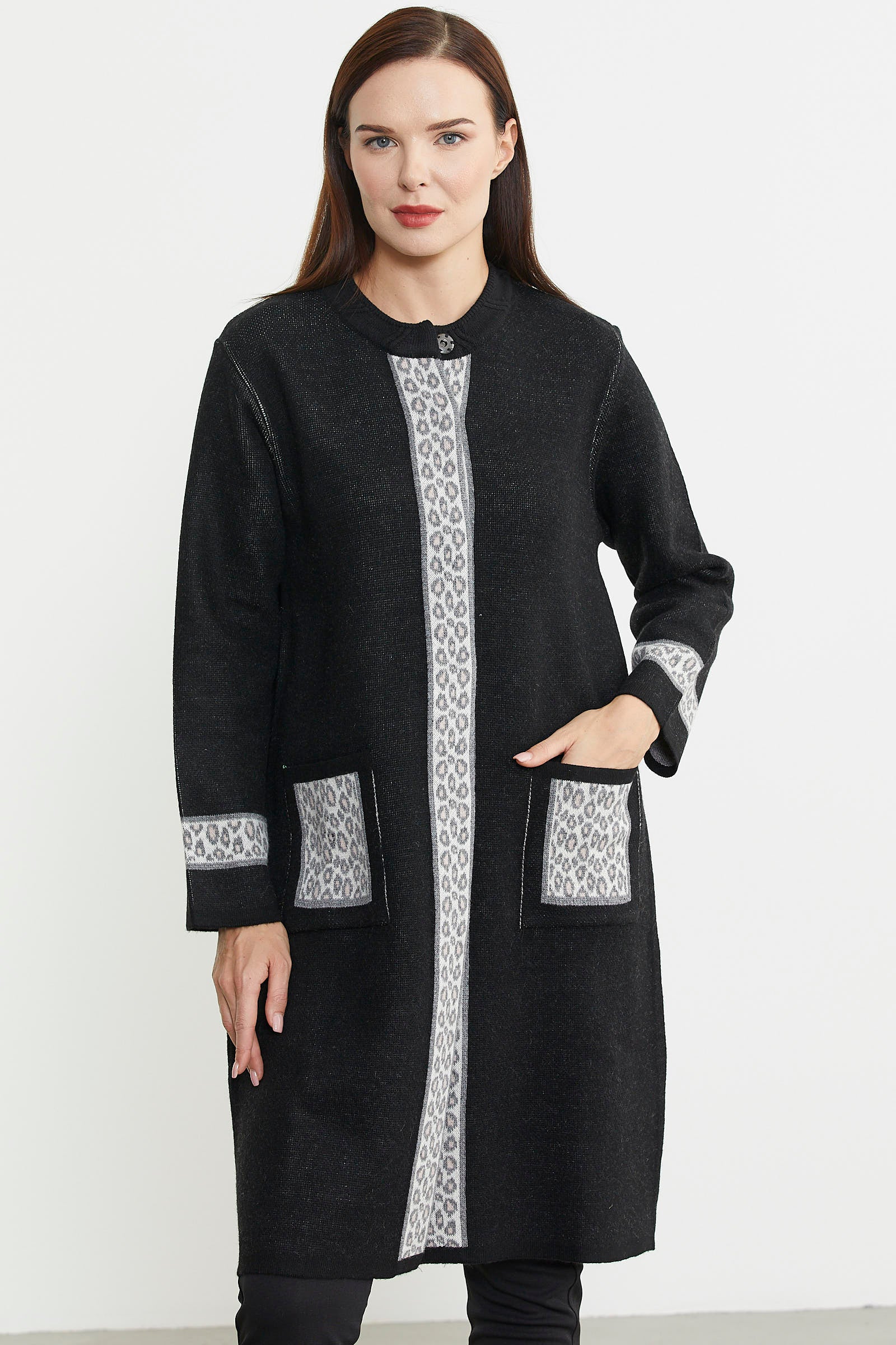 Cepli Uzun Yün Triko Hırka - Siyah - Sementa