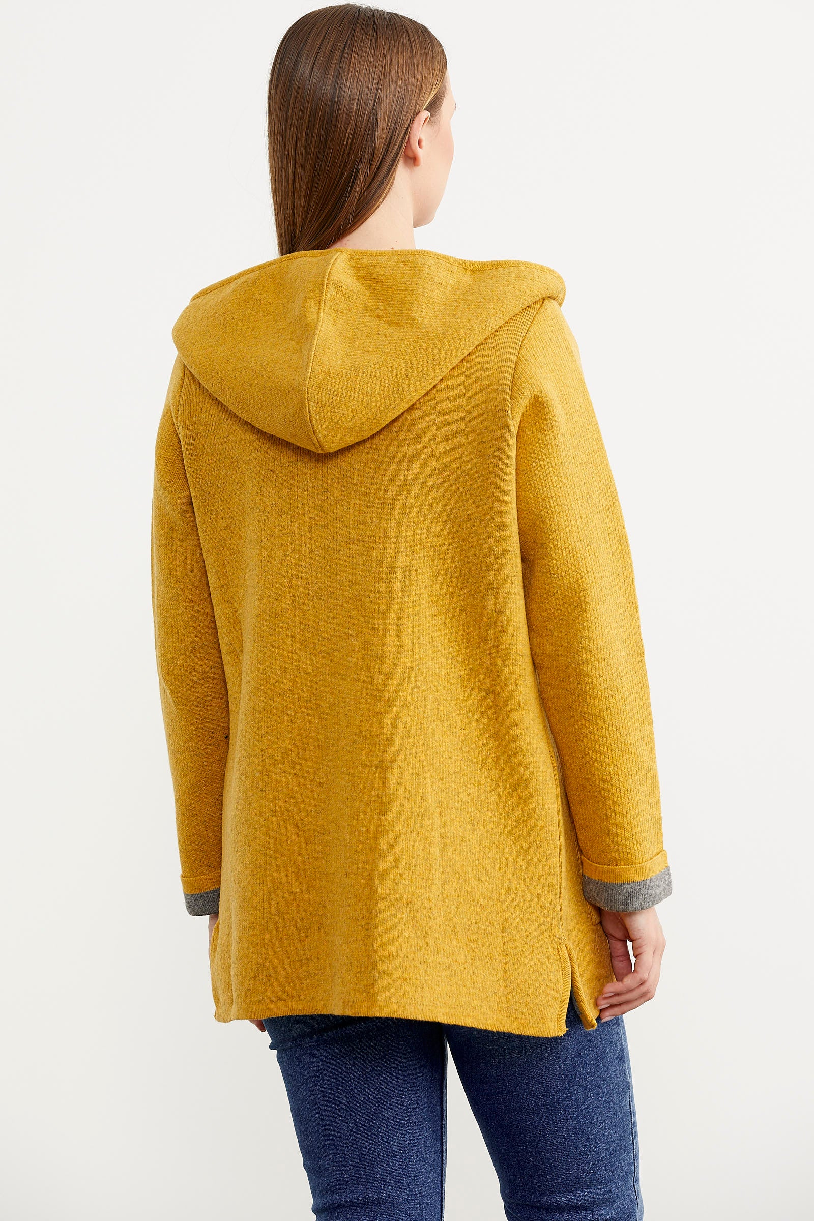 Cepli ve Kapüşonlu Yünlü Triko Ceket - Güneş - Gri (6) Sementa