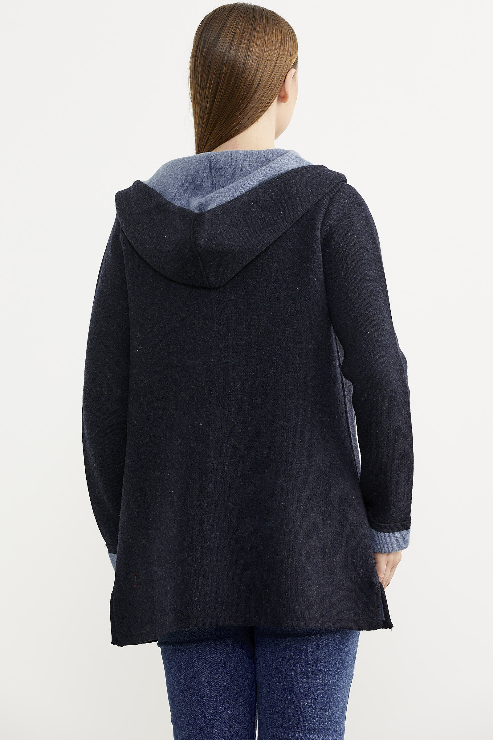 Cepli ve Kapüşonlu Yünlü Triko Ceket - Lacivert - Mavi (6) Sementa