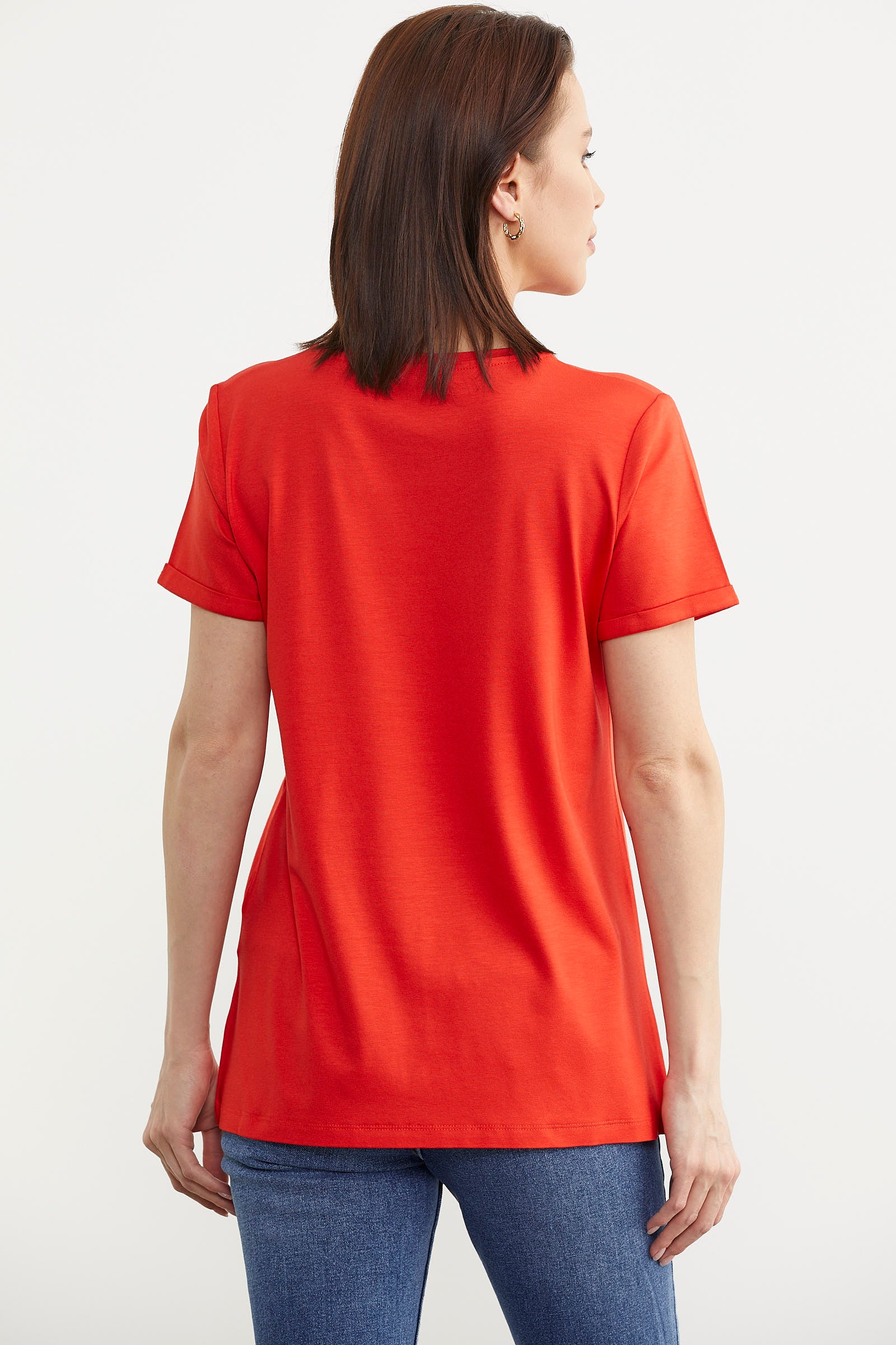 Çiçek Baskılı Regular Fit Tişört - Mercan (5) Sementa