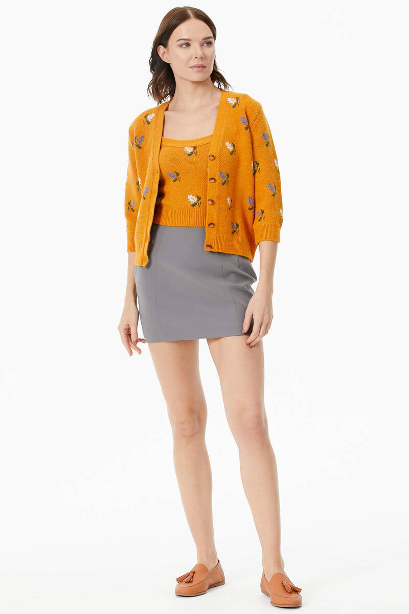 Çiçek Motifli Crop Triko Takım - Güneş (3) Sementa
