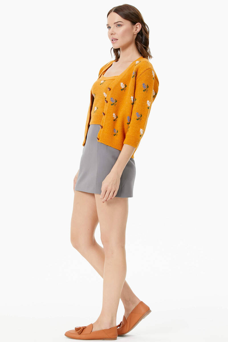 Çiçek Motifli Crop Triko Takım - Güneş (5) Sementa