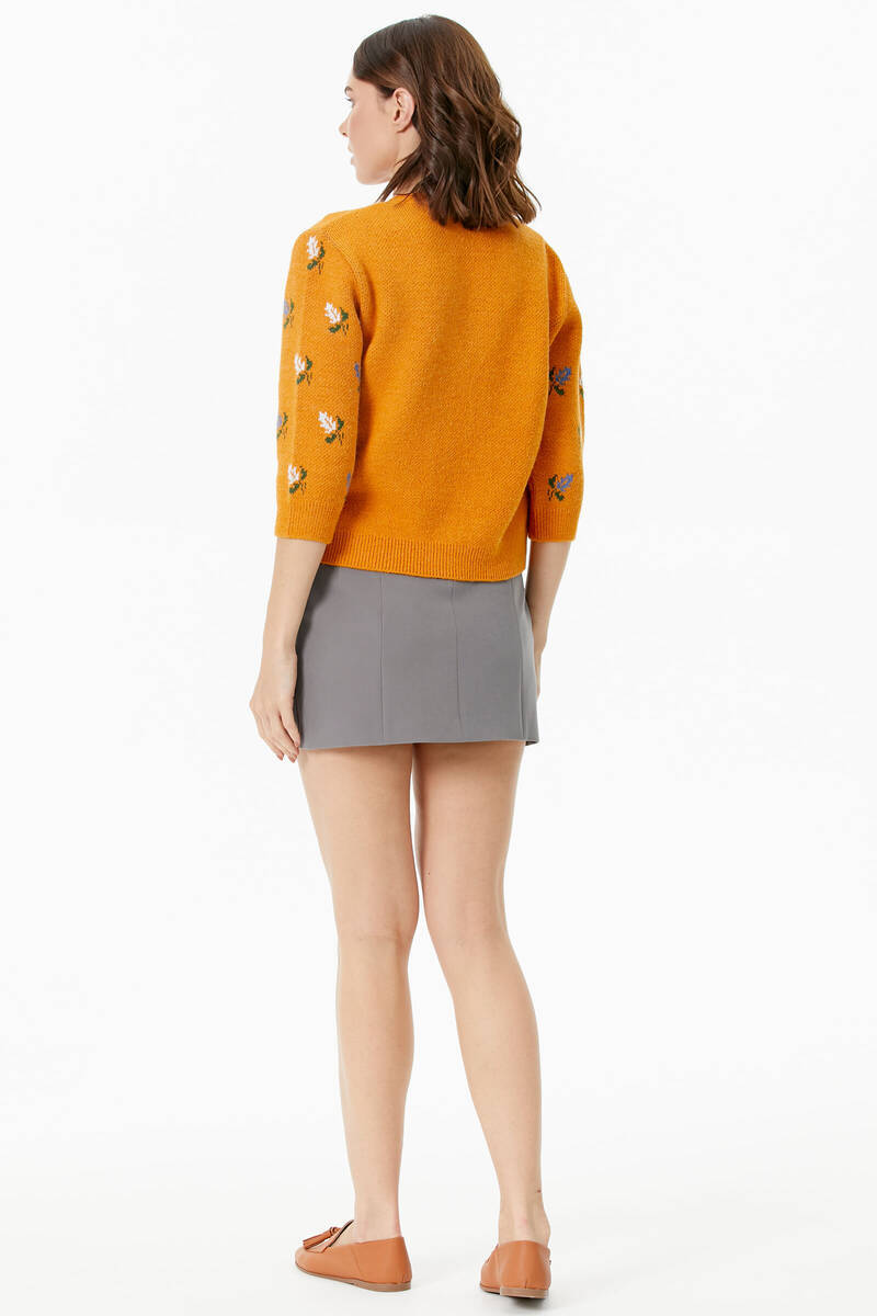 Çiçek Motifli Crop Triko Takım - Güneş (6) Sementa