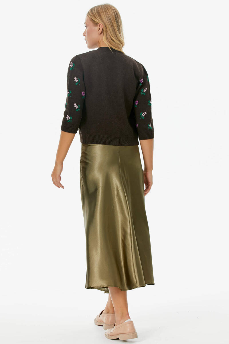 Çiçek Motifli Crop Triko Takım - Kahve (5) Sementa