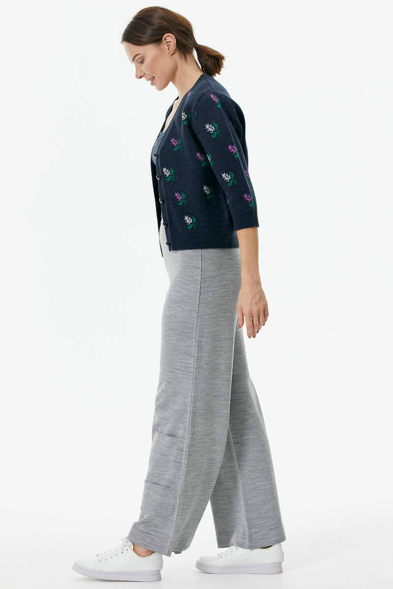 Çiçek Motifli Crop Triko Takım - Lacivert (3) Sementa