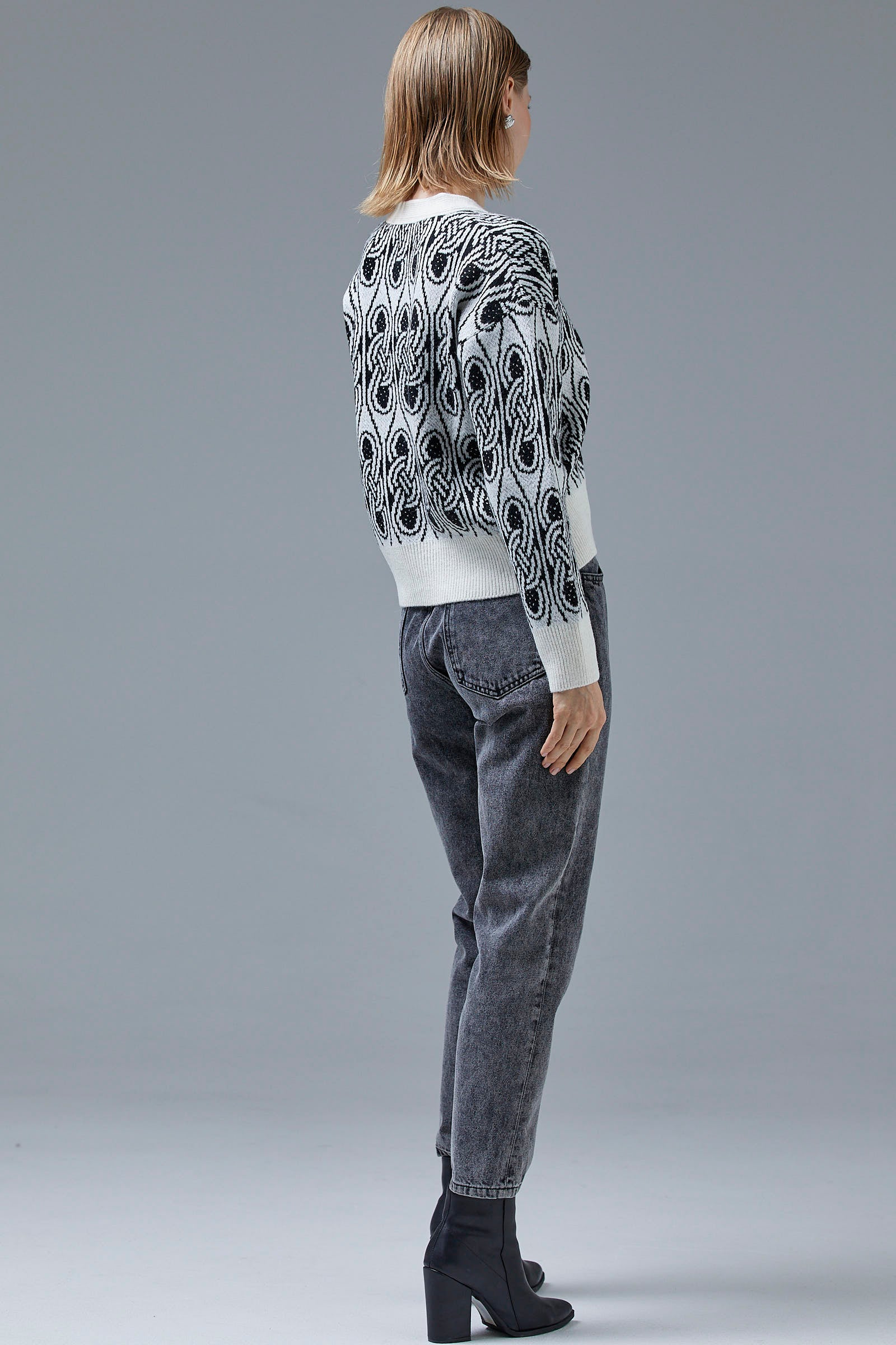 Çift Renk Düğmeli Kalın Triko Hırka - Kemik (5) Sementa