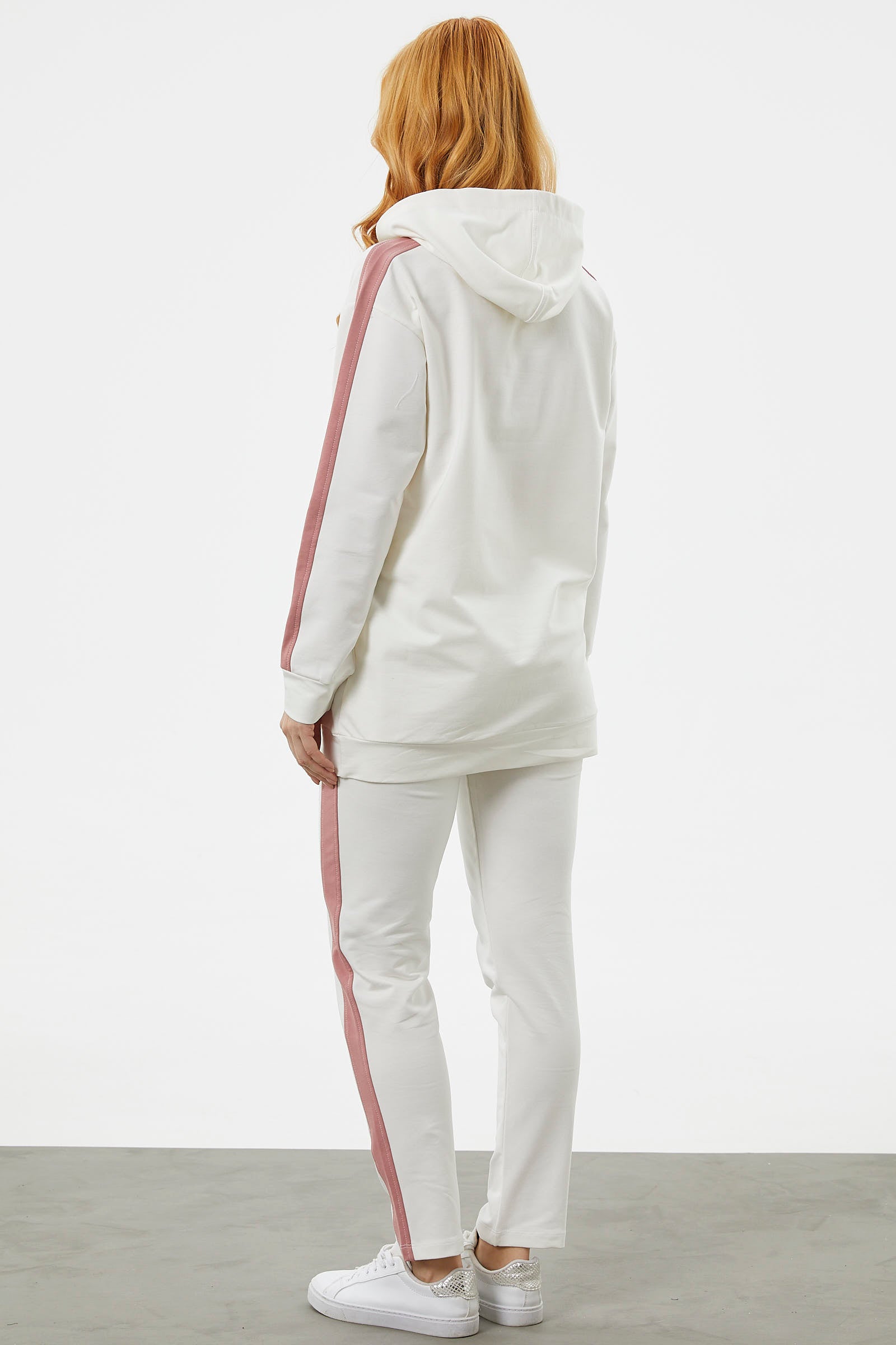 Çift Renk Kapüşonlu Eşofman Takım - Ekru (5) Sementa