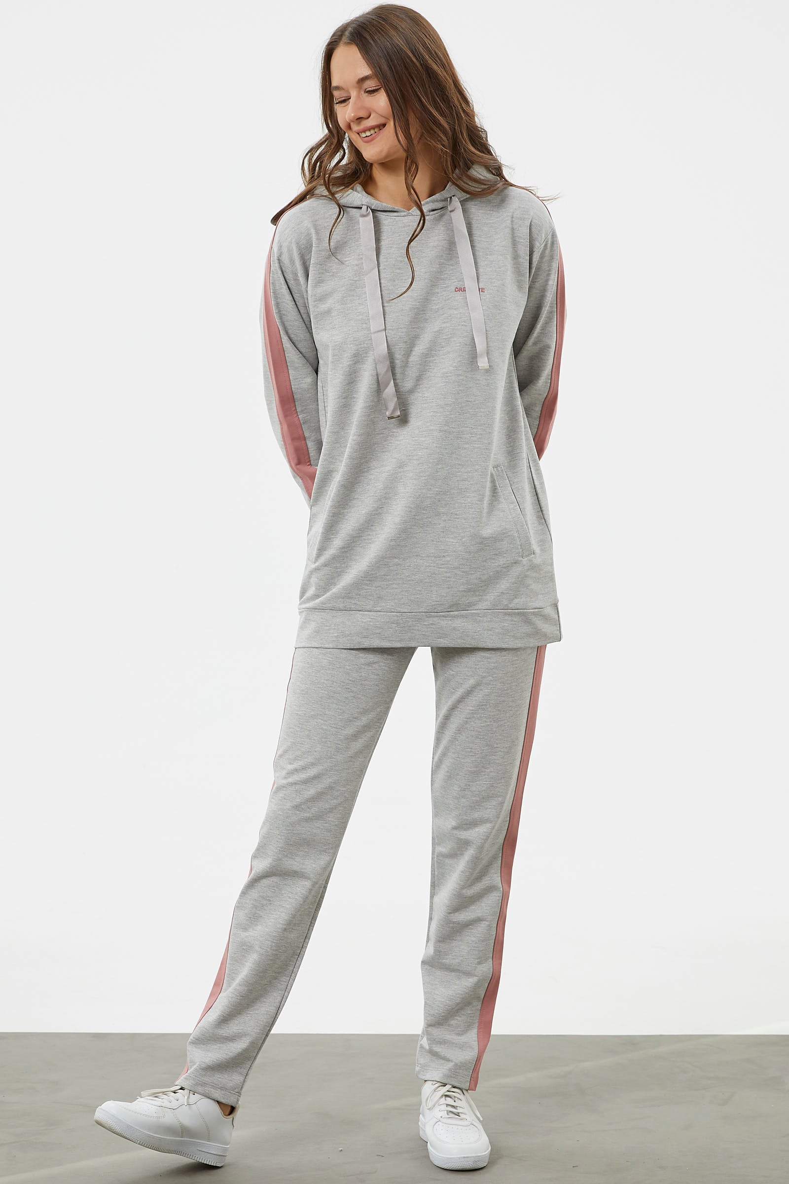 Çift Renk Kapüşonlu Eşofman Takım - Gri (4) Sementa