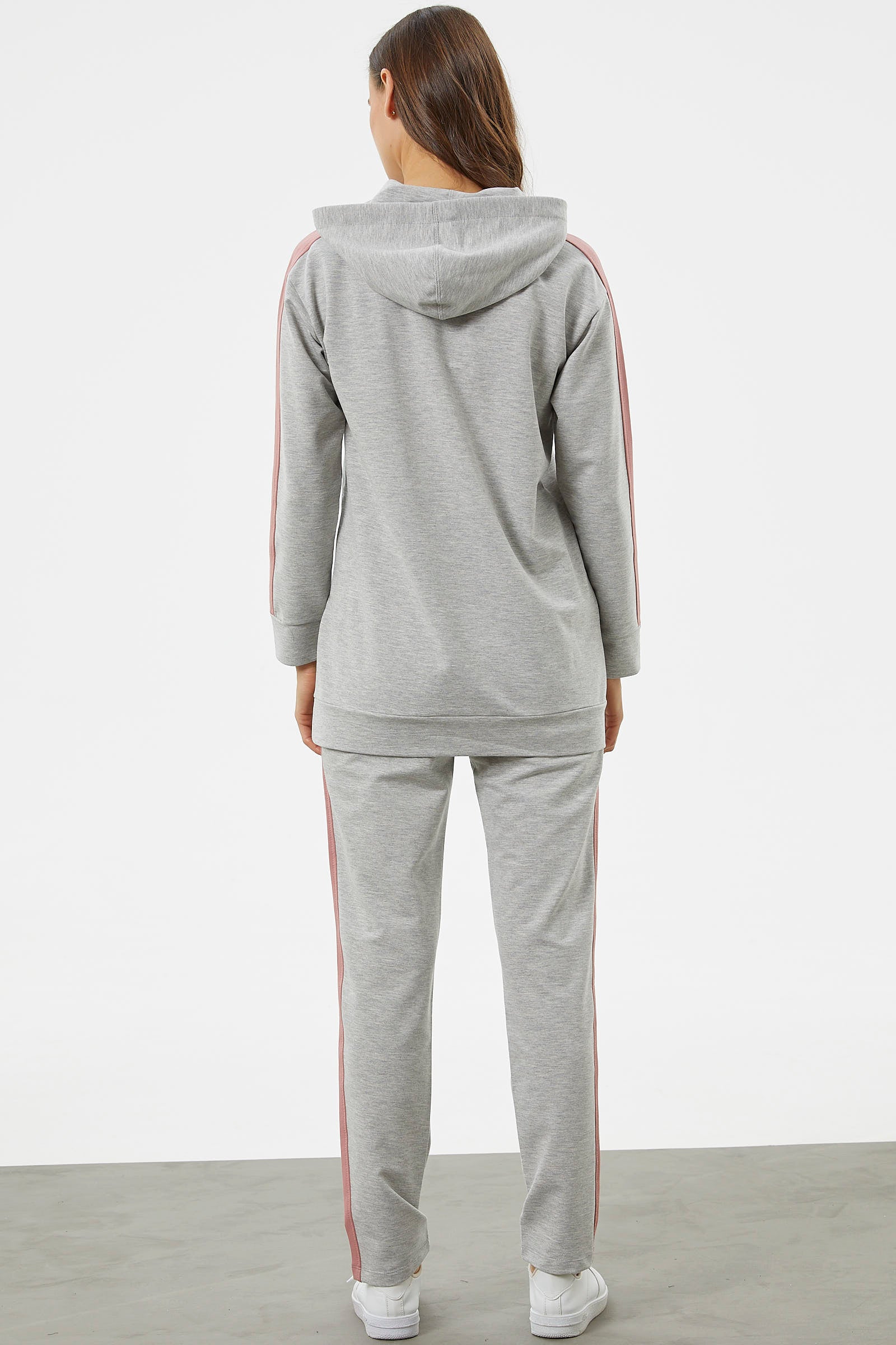 Çift Renk Kapüşonlu Eşofman Takım - Gri (6) Sementa