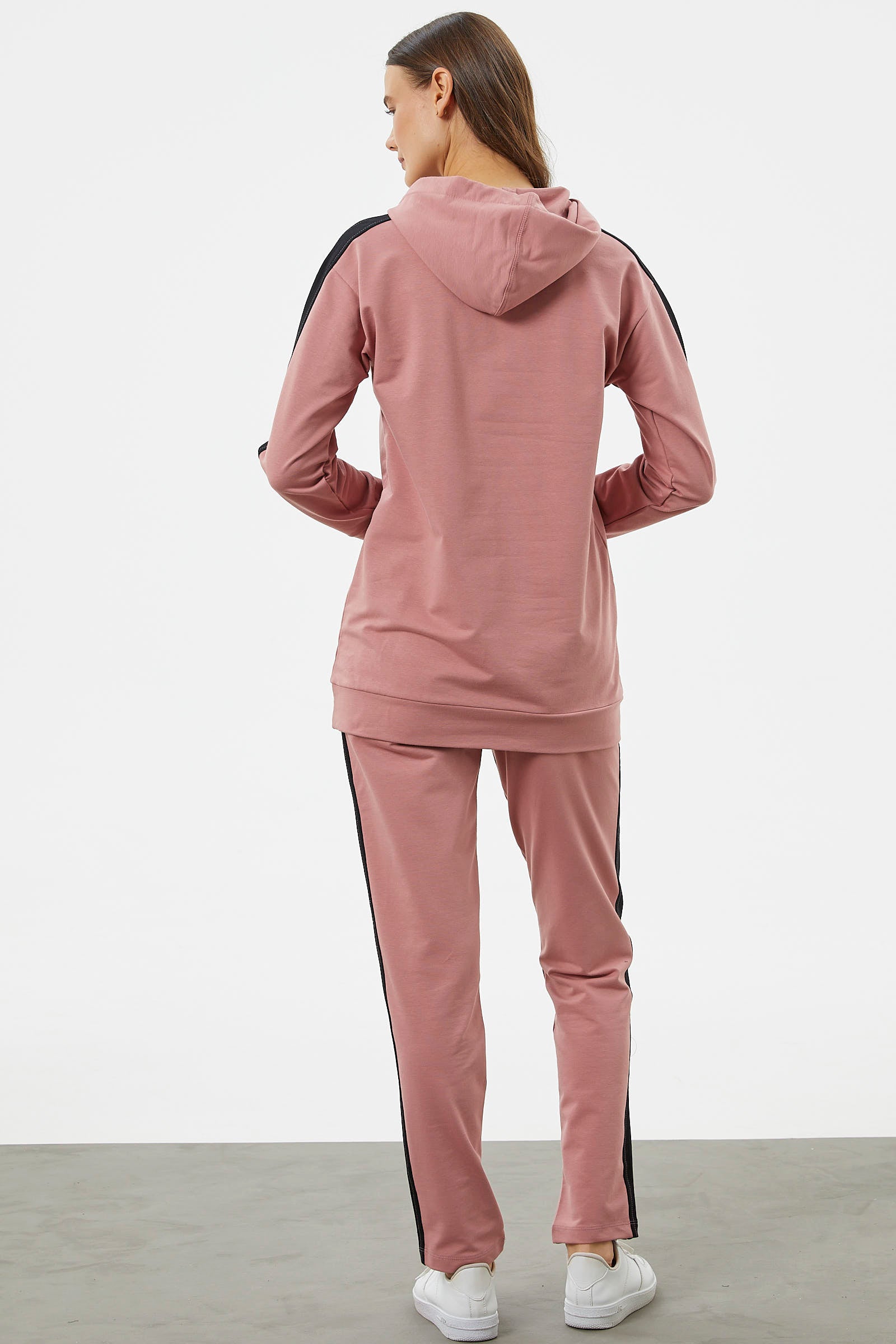 Çift Renk Kapüşonlu Eşofman Takım - Gül (7) Sementa