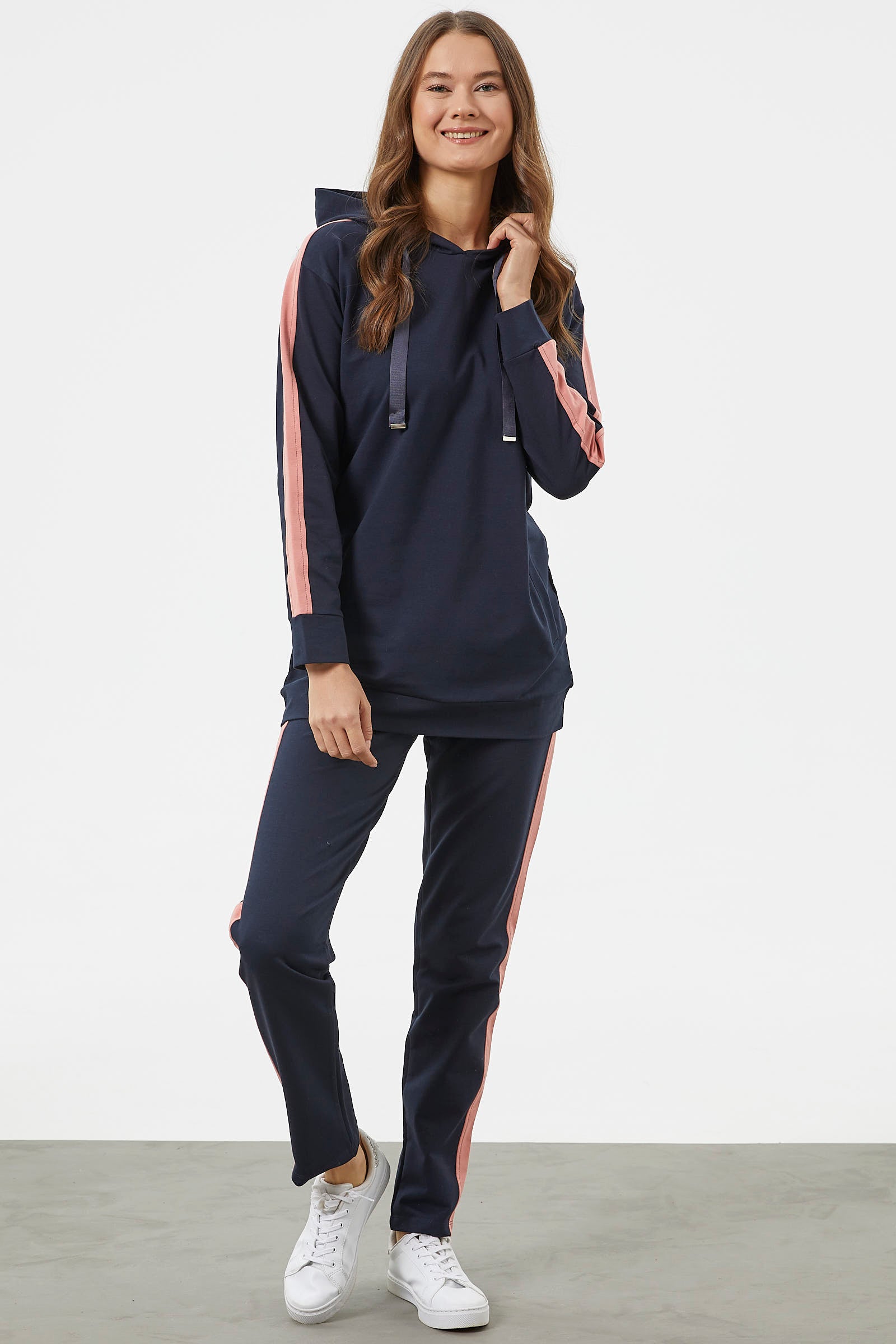 Çift Renk Kapüşonlu Eşofman Takım - Lacivert (3) Sementa