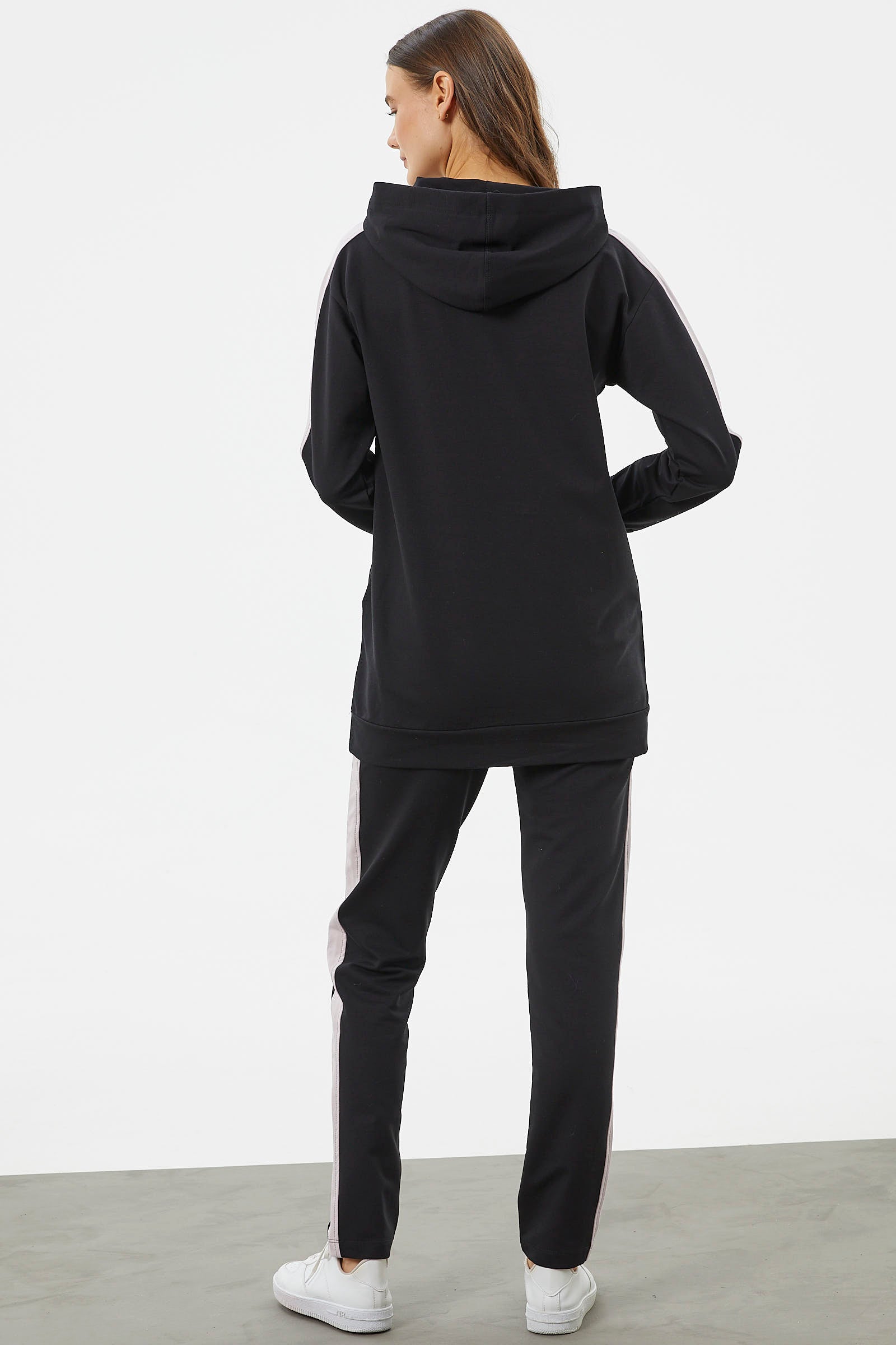 Çift Renk Kapüşonlu Eşofman Takım - Siyah (6) Sementa