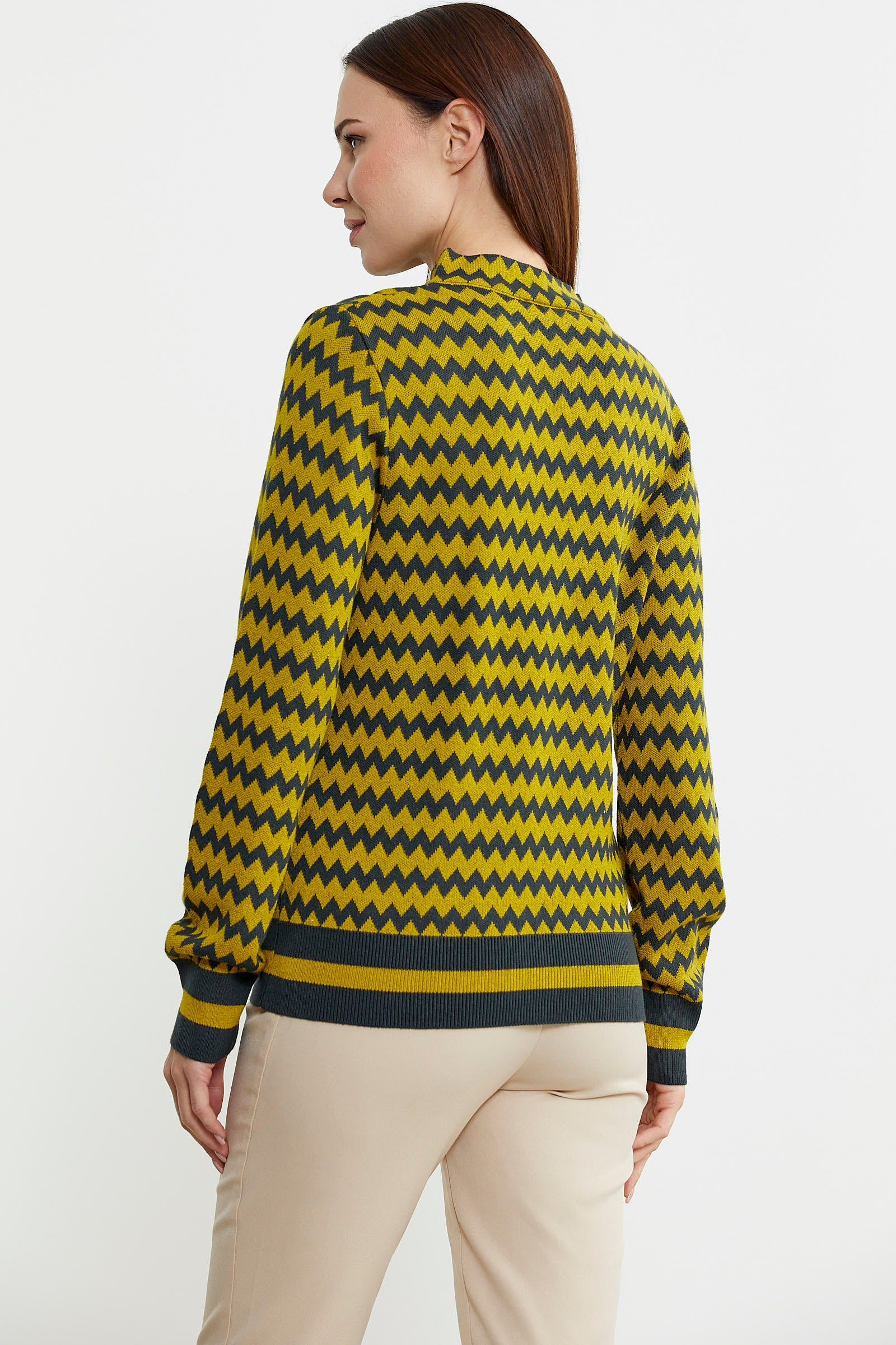 Çift Renk Kazayağı Desenli Triko Kazak - Antrasit - Sementa