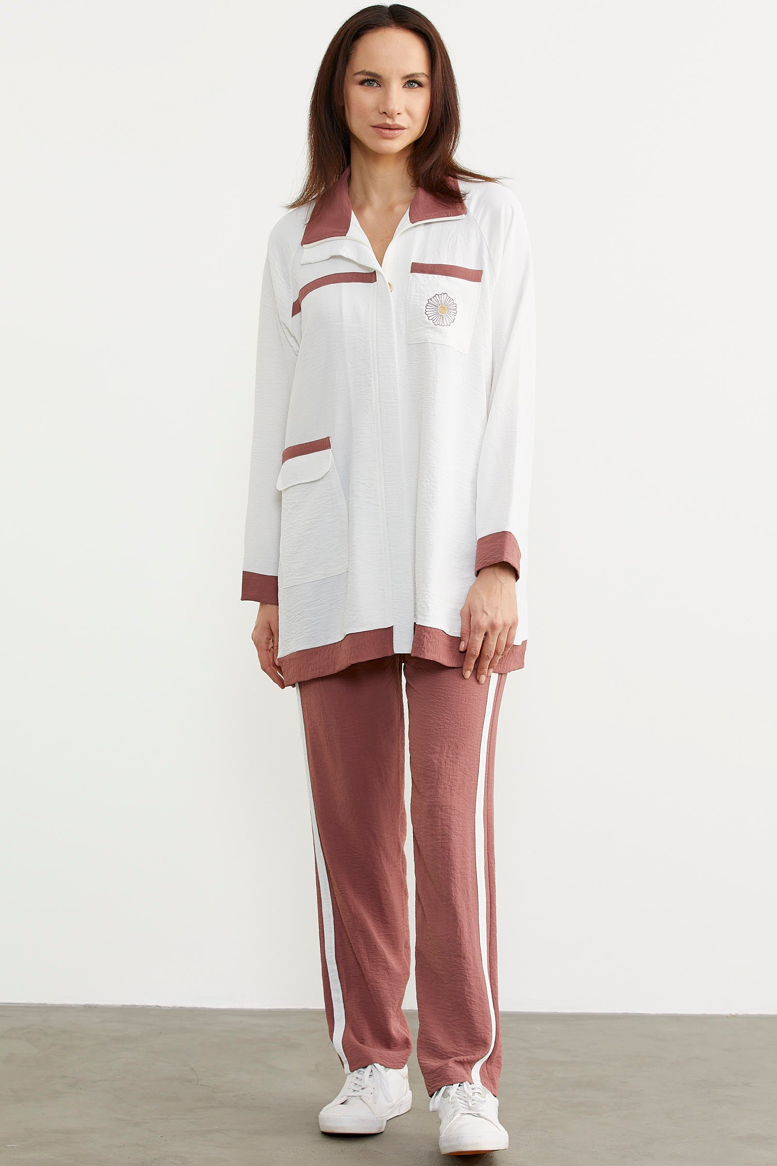 Çift Renk Kombinli Tunik Krep Takım - Gül (2) Sementa