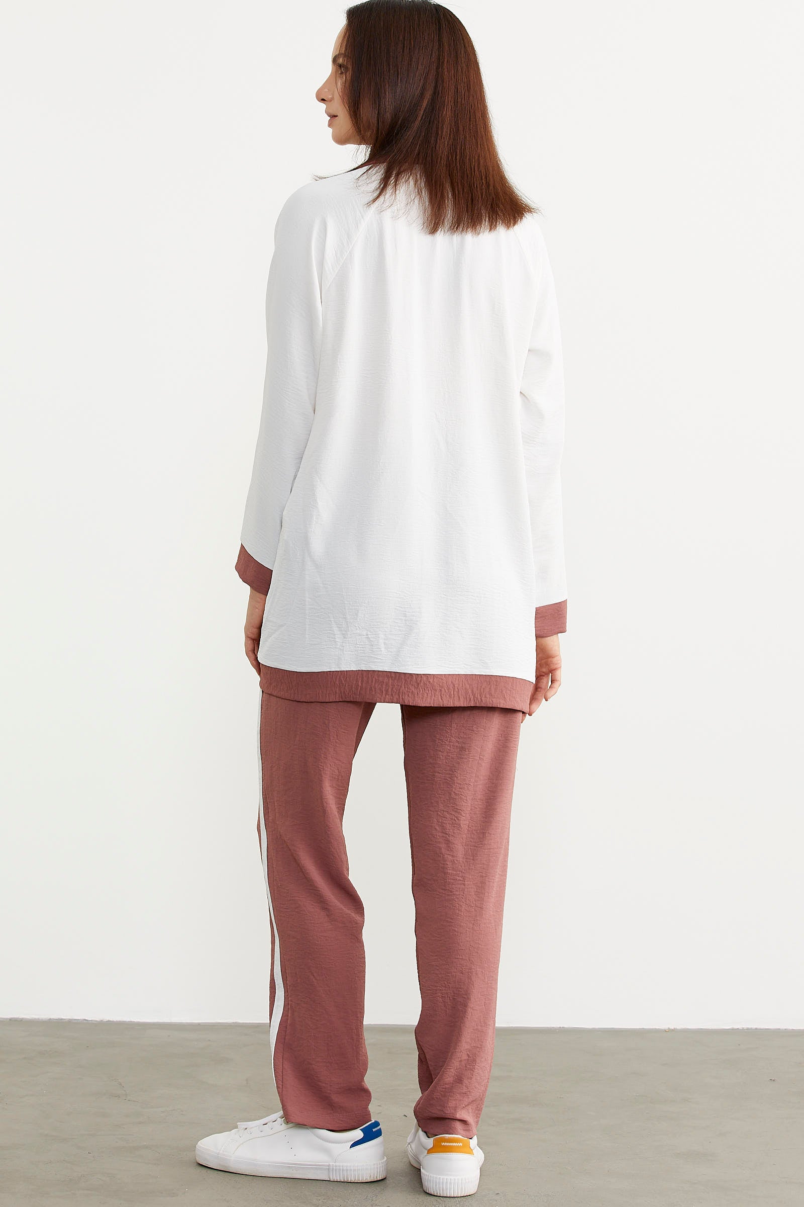 Çift Renk Kombinli Tunik Krep Takım - Gül (5) Sementa