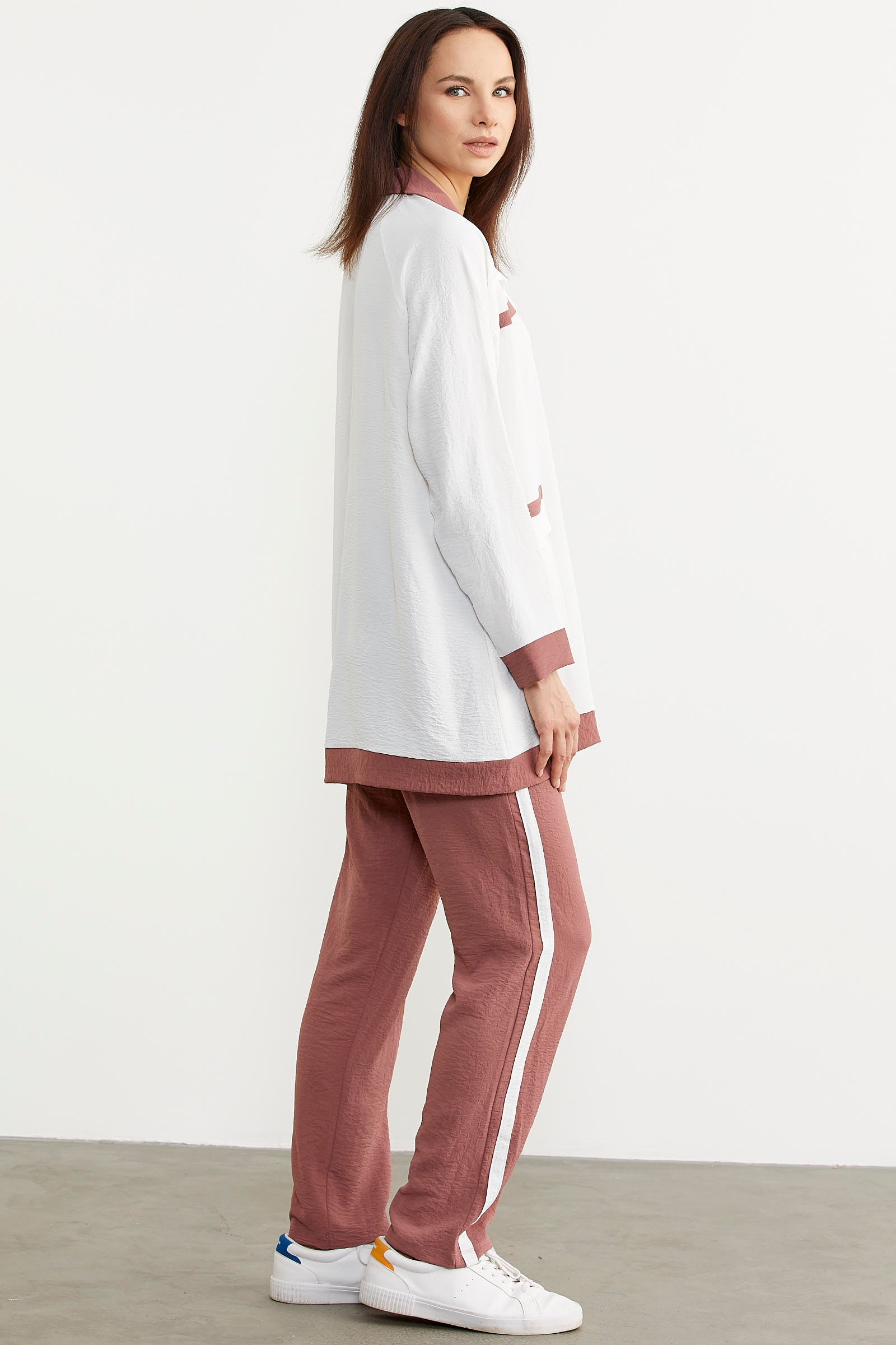 Çift Renk Kombinli Tunik Krep Takım - Gül (4) Sementa