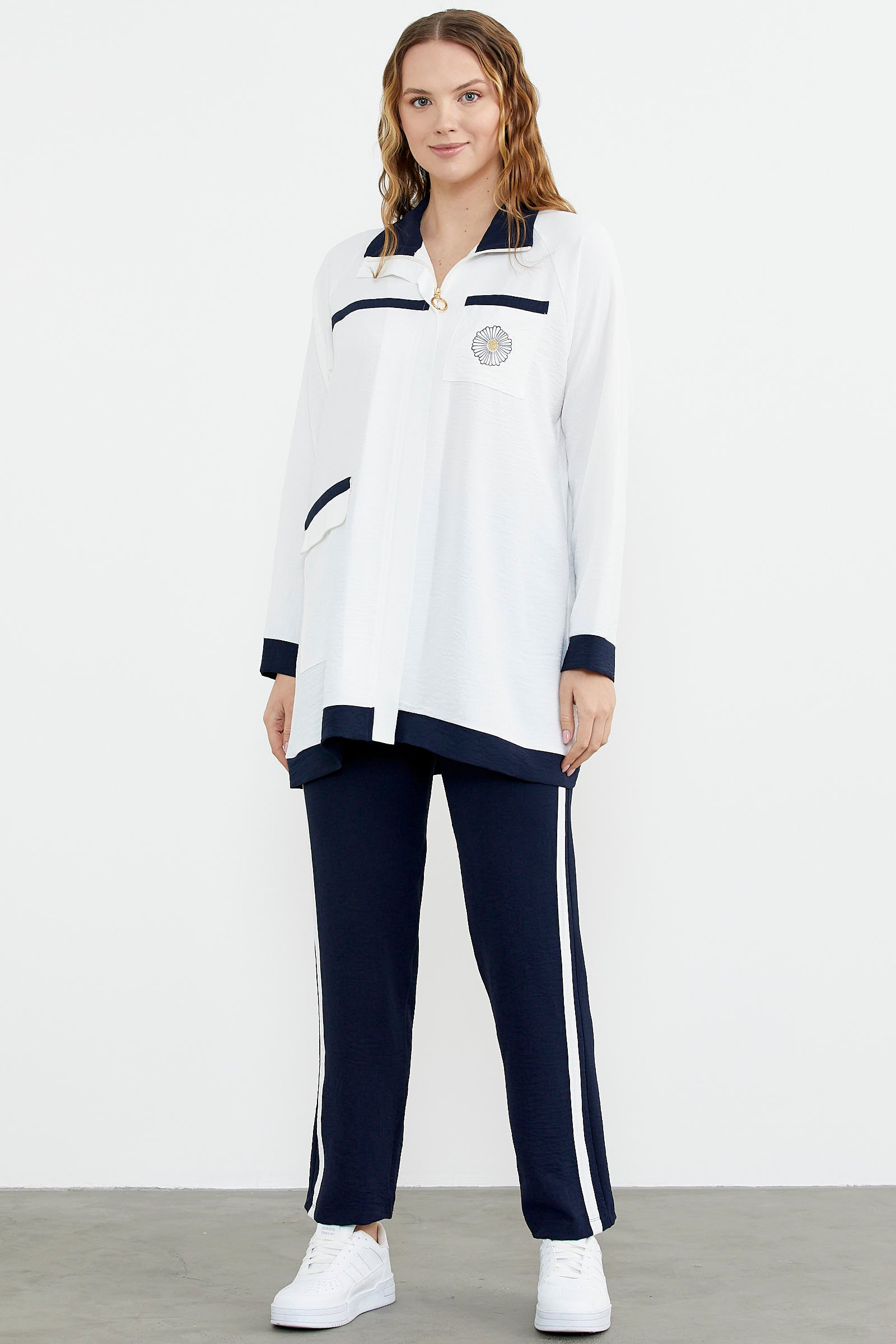 Çift Renk Kombinli Tunik Krep Takım - Lacivert (2) Sementa