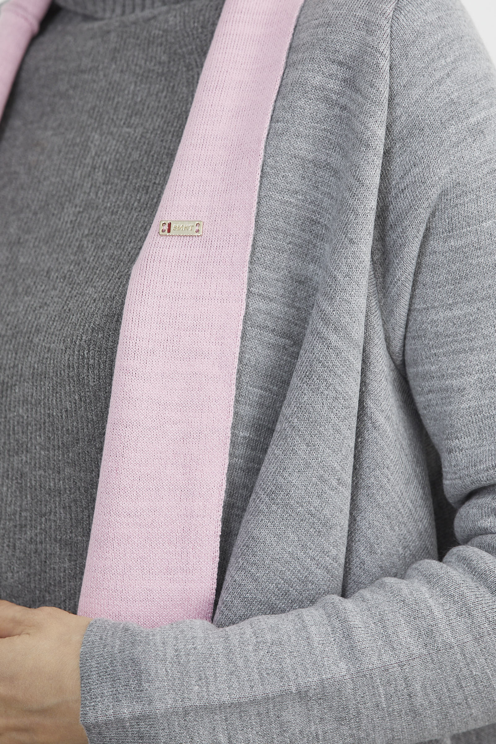 Çift Renk Uzun Triko Panço - Gri - Pembe (6) Sementa