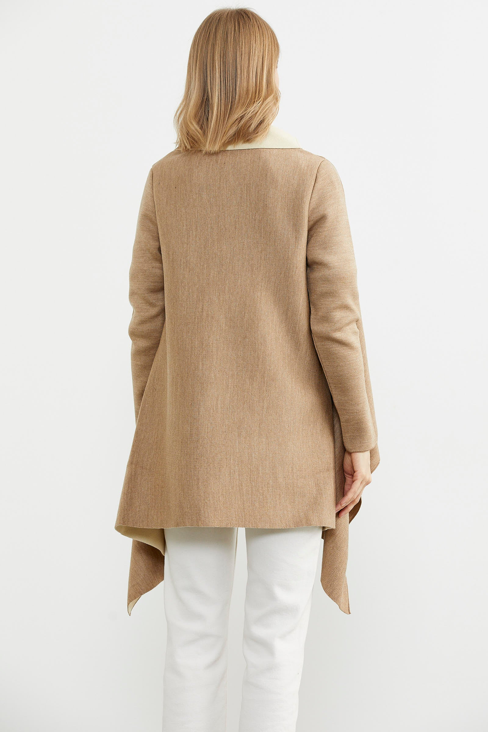 Çift Renk Uzun Triko Panço - Kum - Krem (8) Sementa