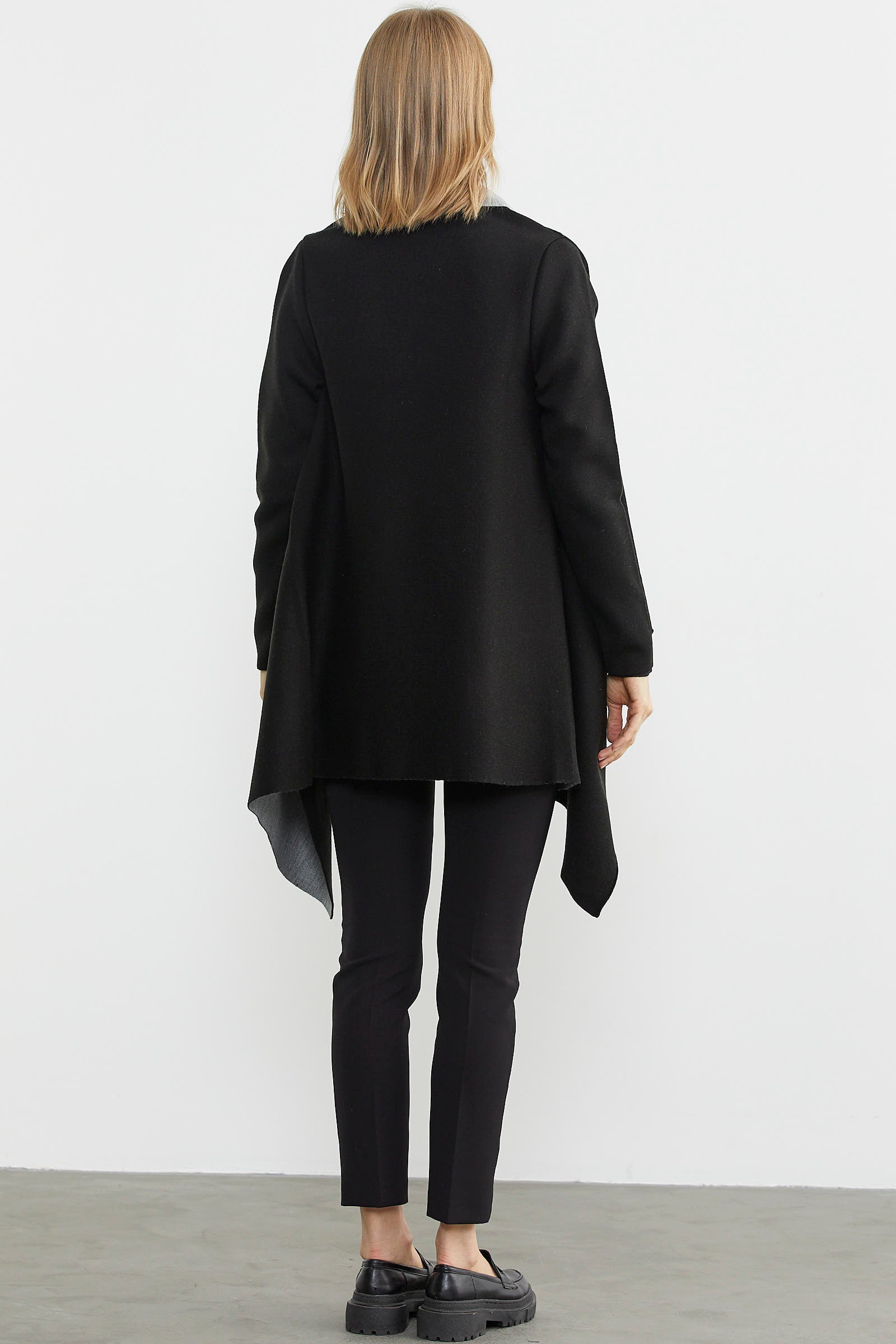 Çift Renk Uzun Triko Panço - Siyah - Gri (8) Sementa