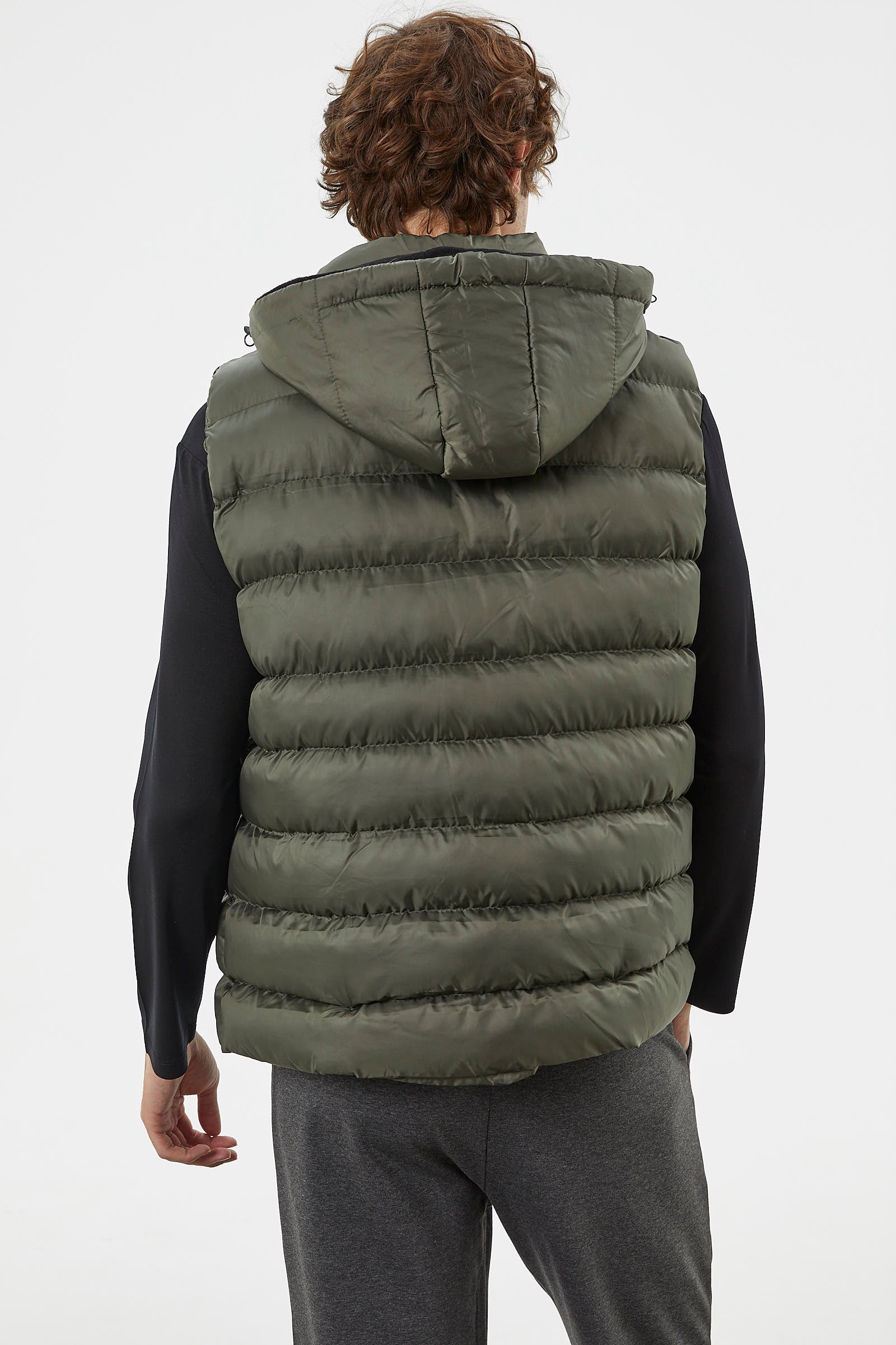 Çıkma Kapüşonlu Fermuarlı Şişme Yelek - Haki (7) Sementa