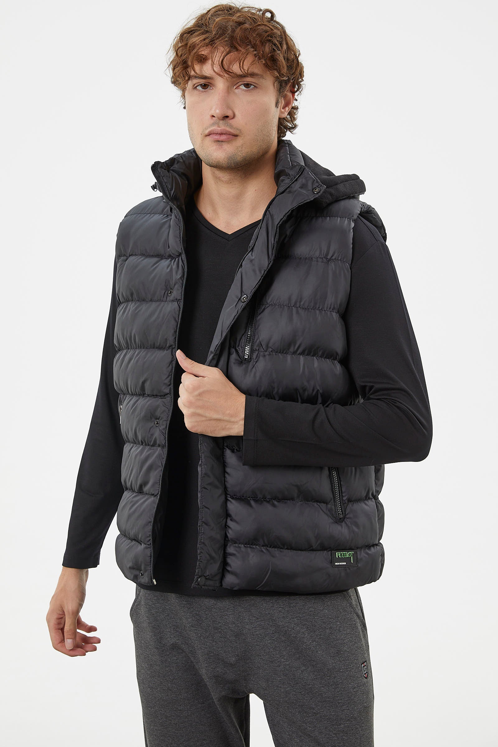 Çıkma Kapüşonlu Fermuarlı Şişme Yelek - Siyah (1) Sementa