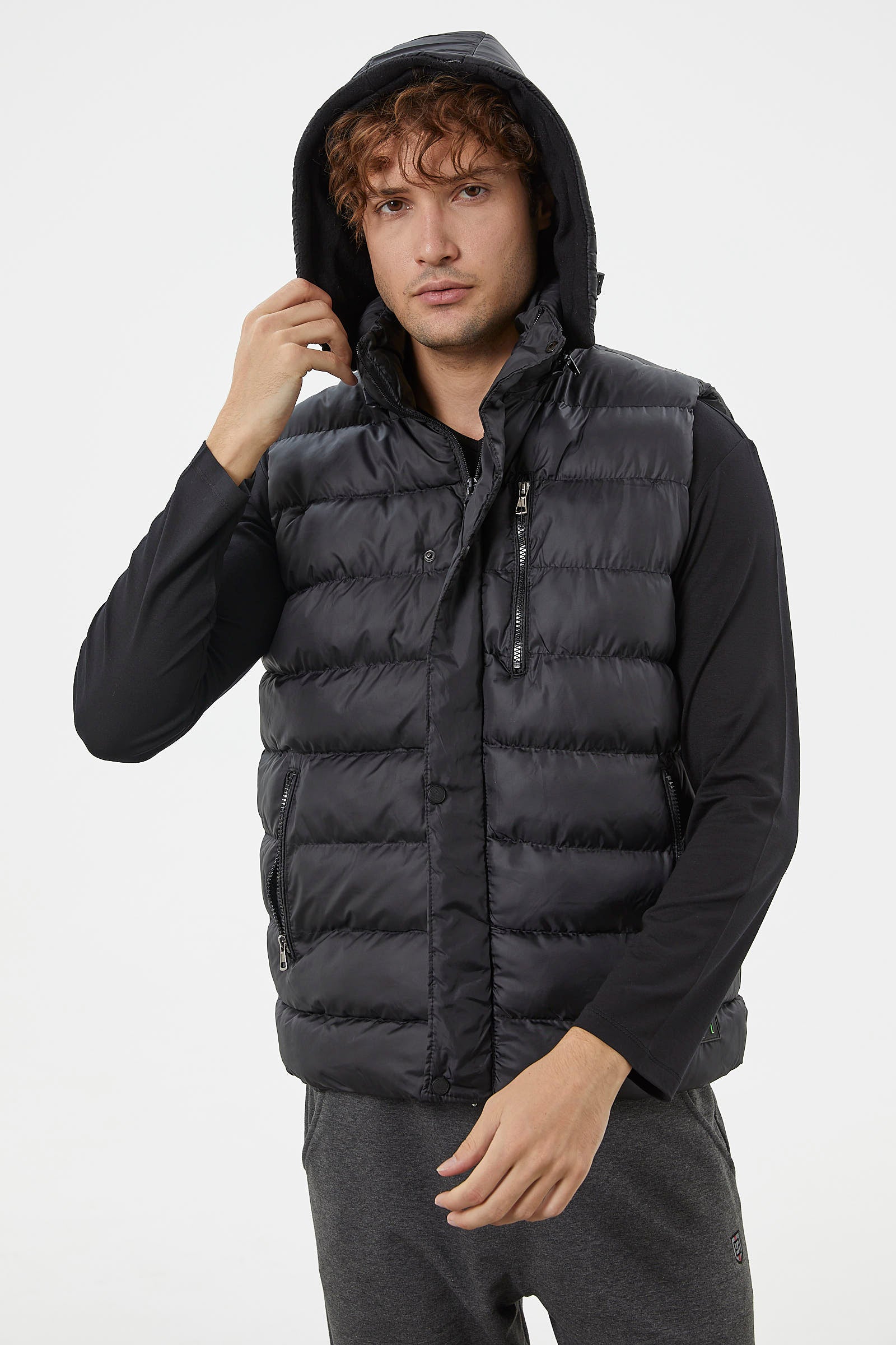 Çıkma Kapüşonlu Fermuarlı Şişme Yelek - Siyah (5) Sementa