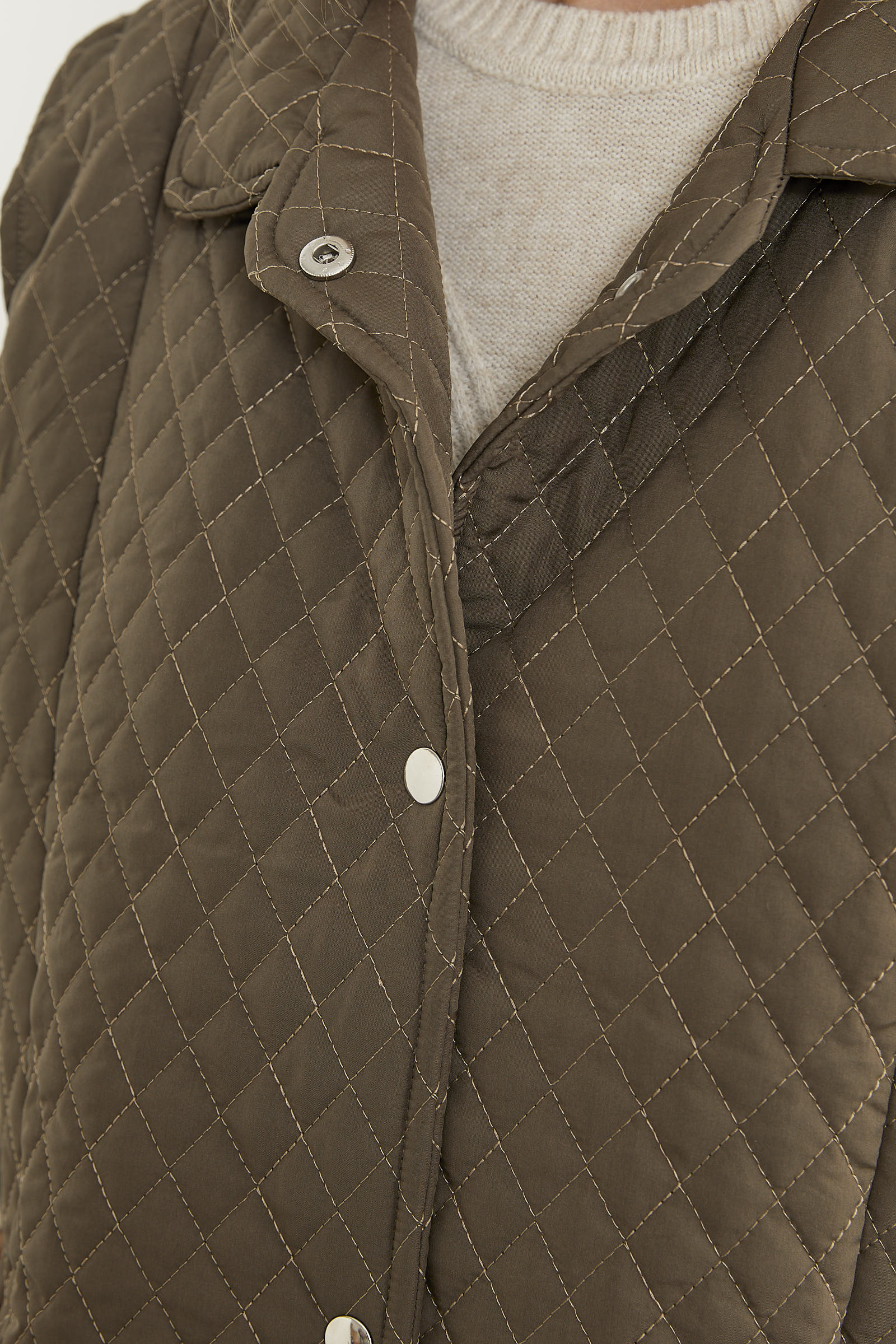 Çıt Çıtlı Fermuar Cepli Kapitone Yelek - Haki (3) Sementa