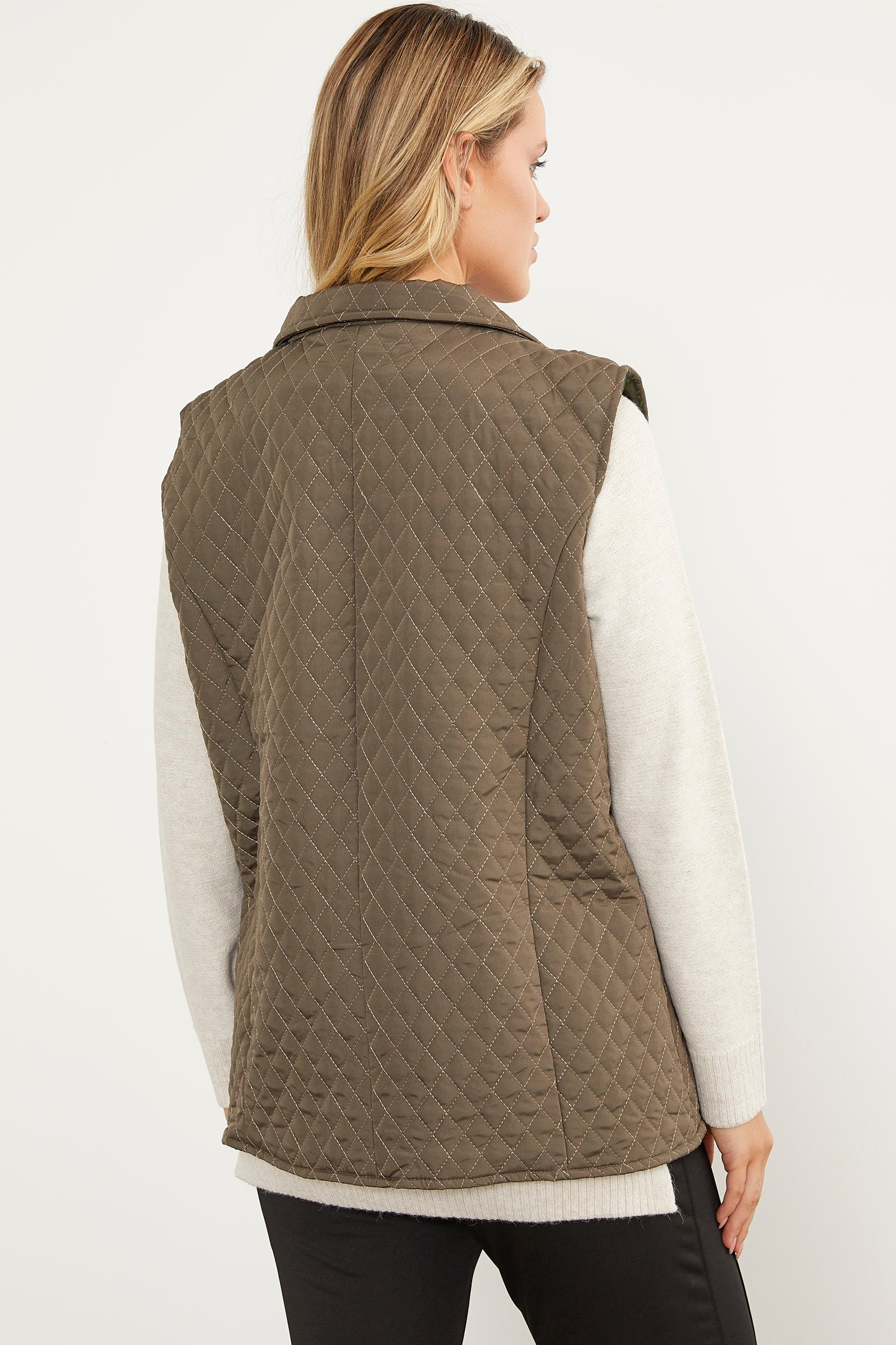 Çıt Çıtlı Fermuar Cepli Kapitone Yelek - Haki (4) Sementa