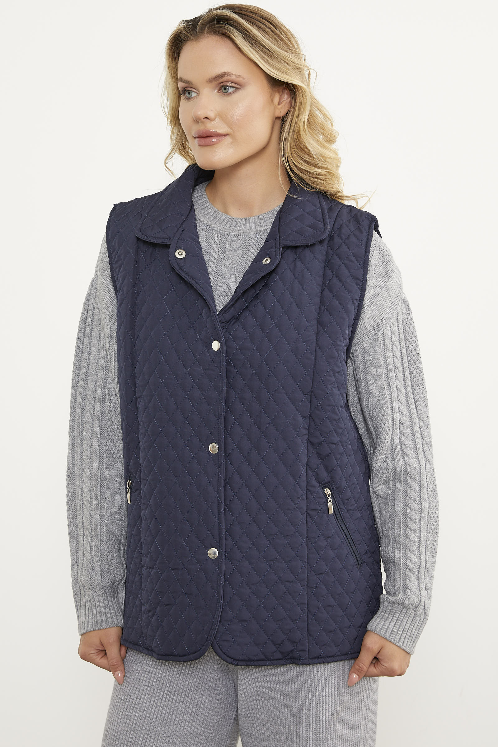 Çıt Çıtlı Fermuar Cepli Kapitone Yelek - Lacivert (2) Sementa