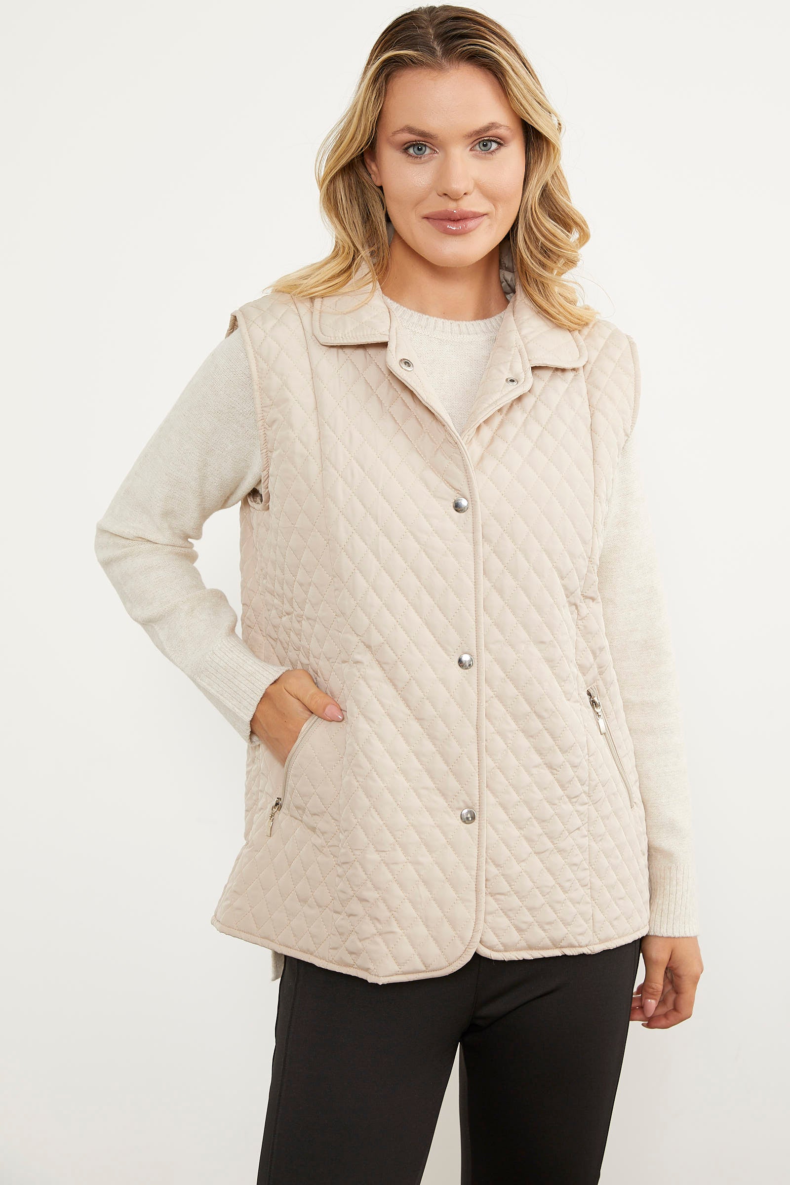 Çıt Çıtlı Fermuar Cepli Kapitone Yelek - Taş (2) Sementa