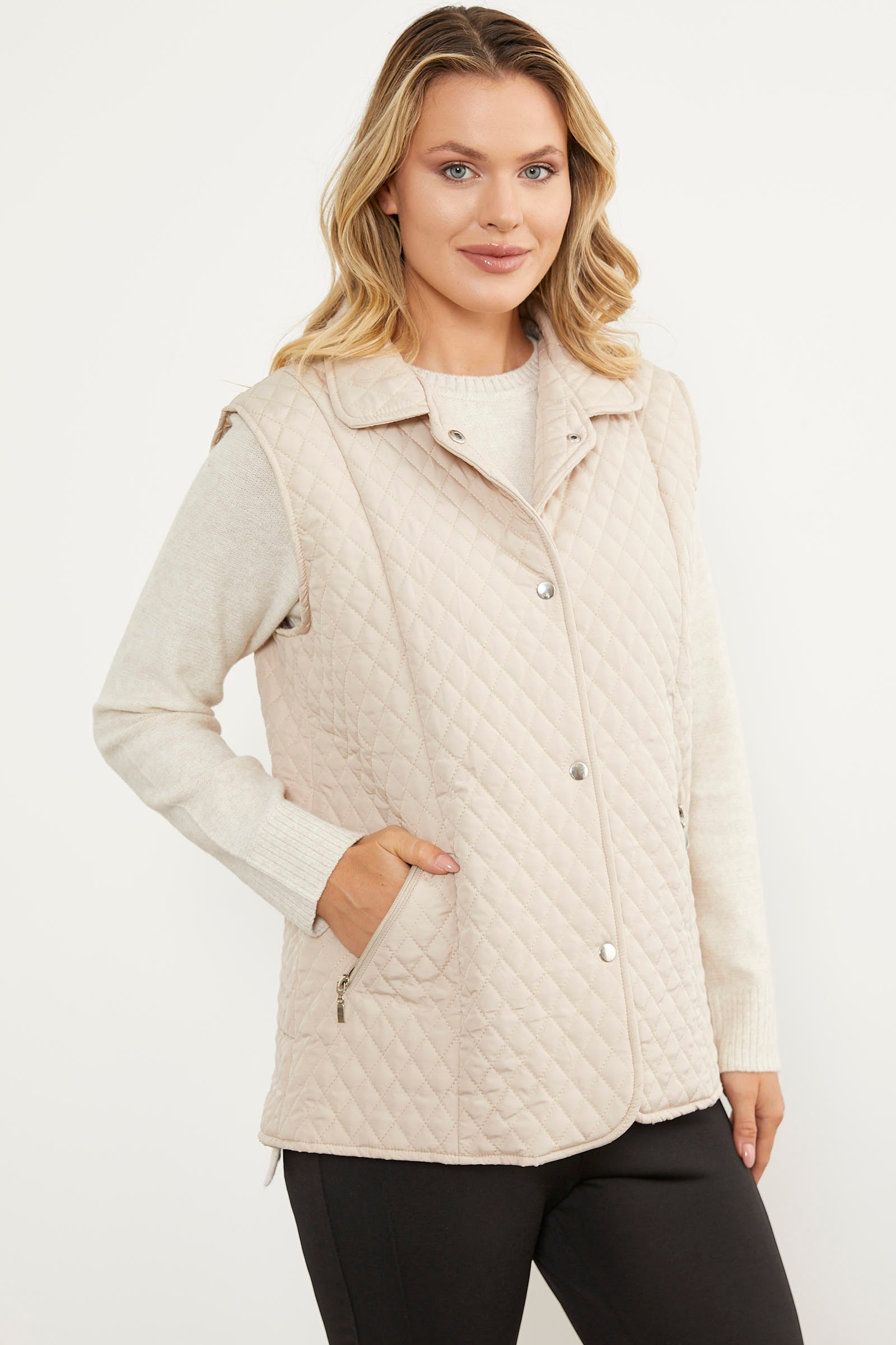 Çıt Çıtlı Fermuar Cepli Kapitone Yelek - Taş (3) Sementa