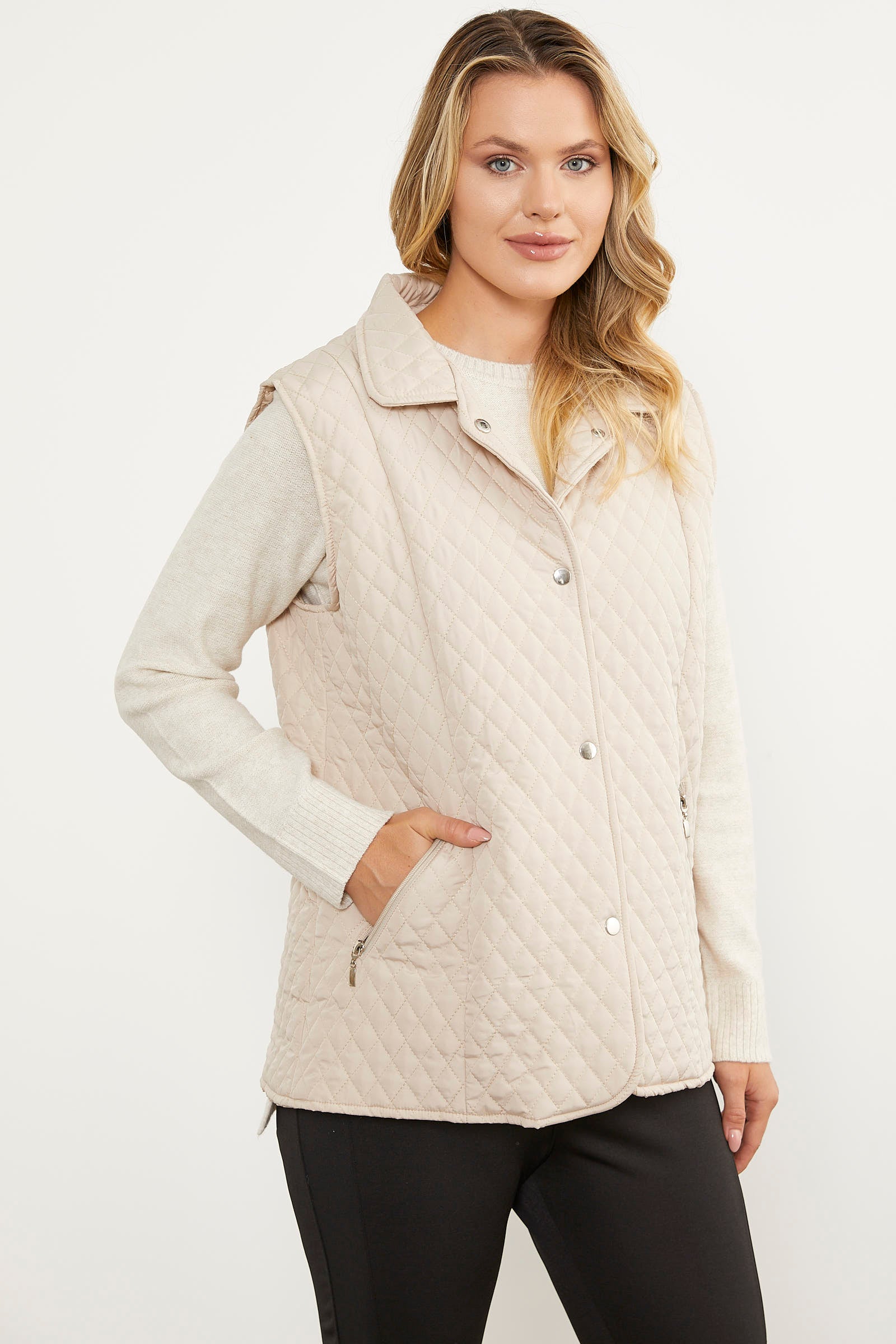 Çıt Çıtlı Fermuar Cepli Kapitone Yelek - Taş (5) Sementa