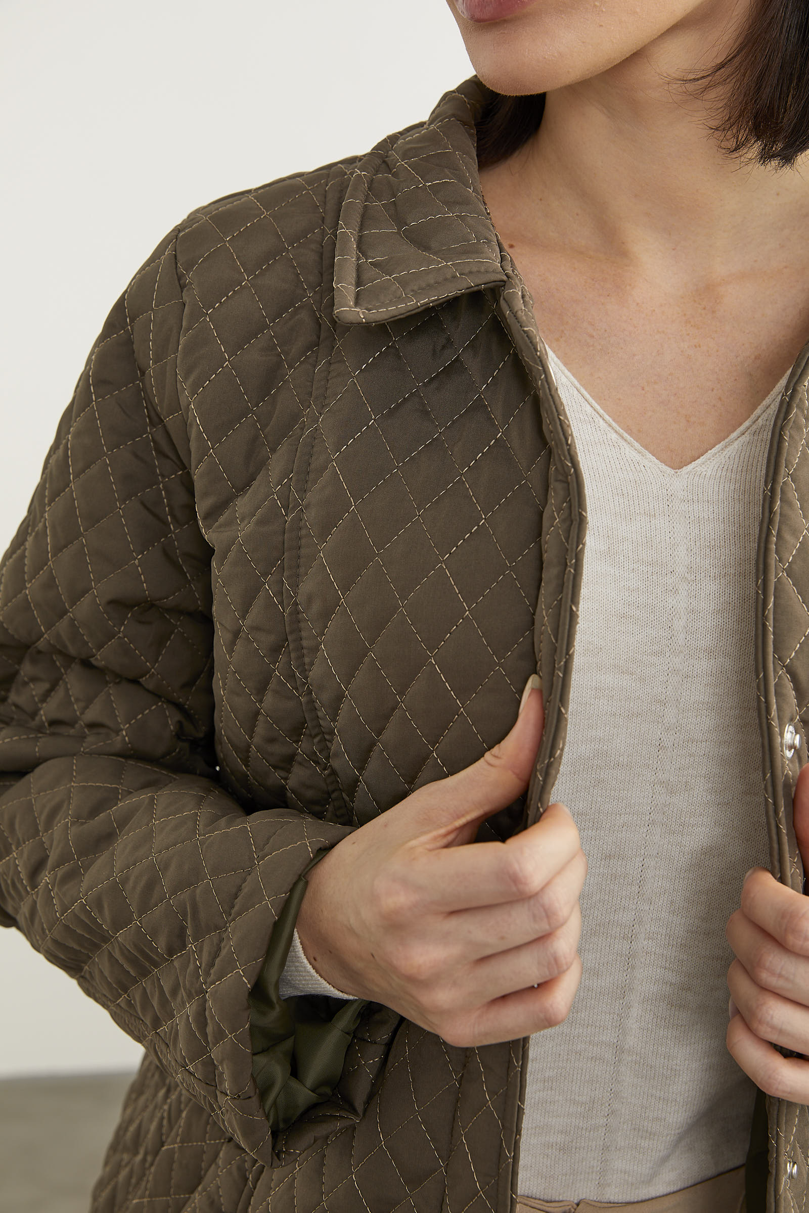 Çıt Çıtlı Gömlek Yaka Kapitone Mont - Haki (6) Sementa