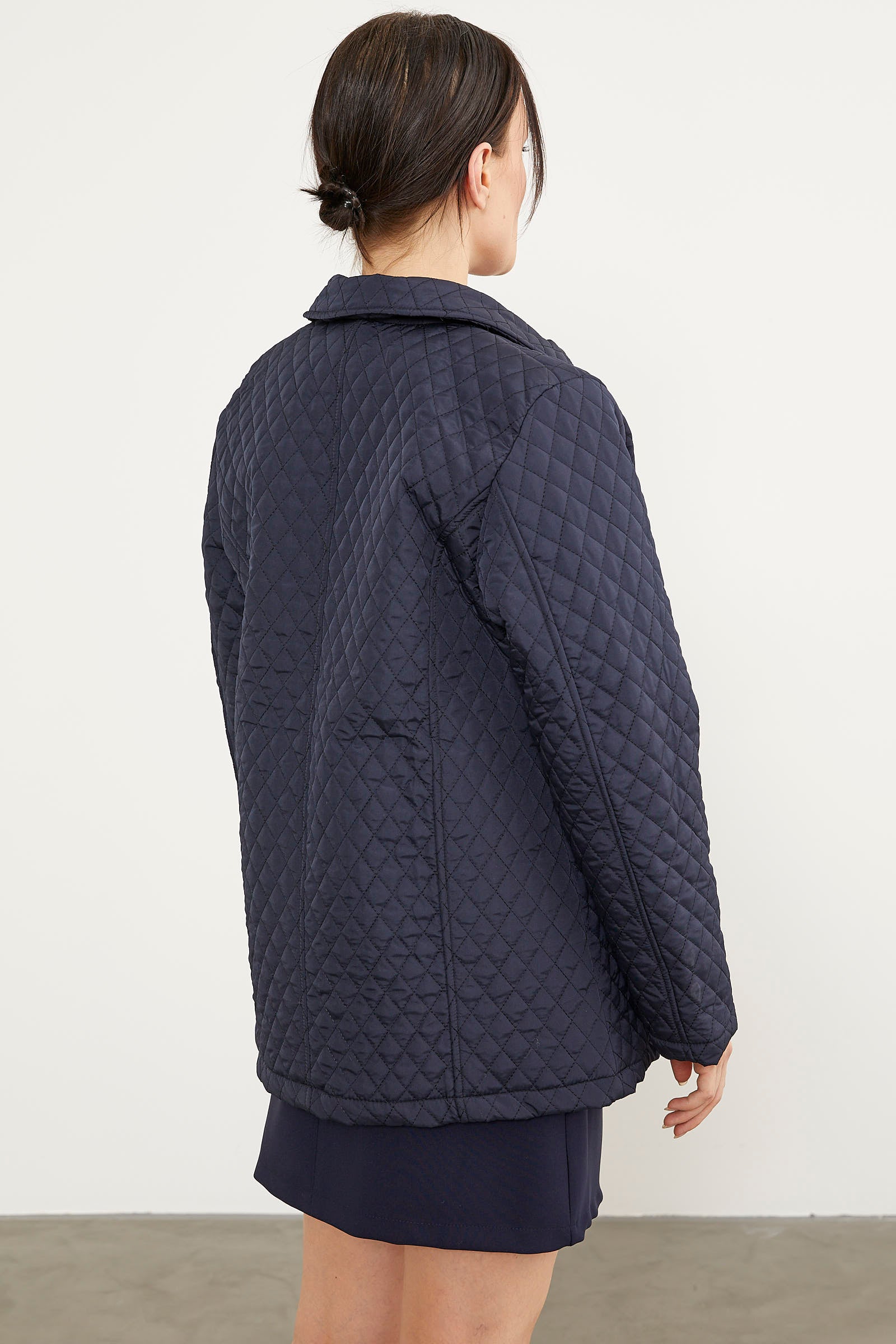 Çıt Çıtlı Gömlek Yaka Kapitone Mont - Lacivert (5) Sementa