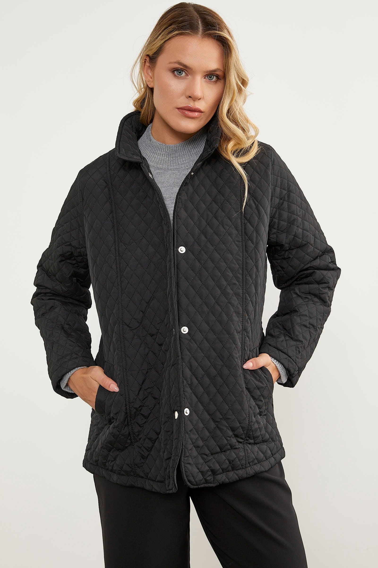 Çıt Çıtlı Gömlek Yaka Kapitone Mont - Siyah (2) Sementa