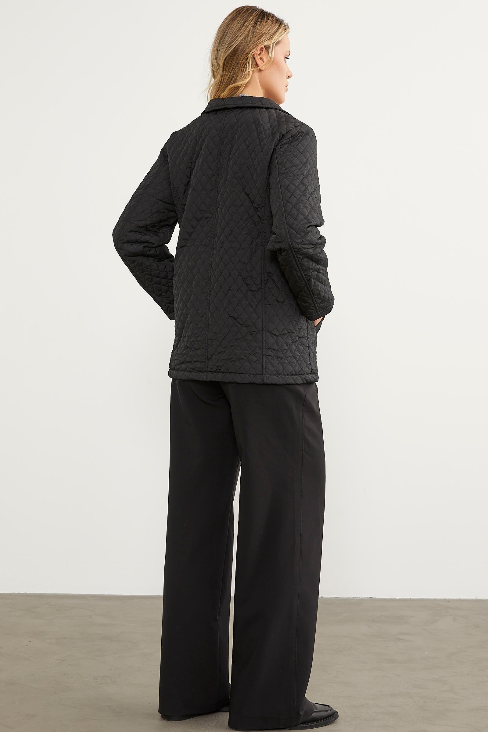 Çıt Çıtlı Gömlek Yaka Kapitone Mont - Siyah (8) Sementa