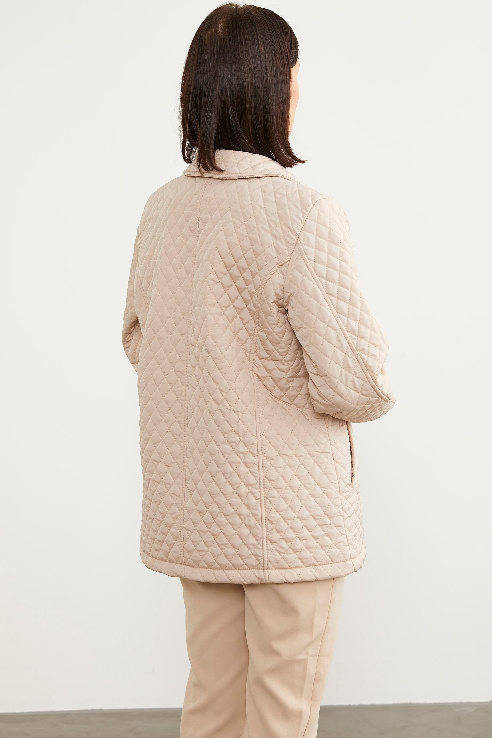 Çıt Çıtlı Gömlek Yaka Kapitone Mont - Taş (8) Sementa