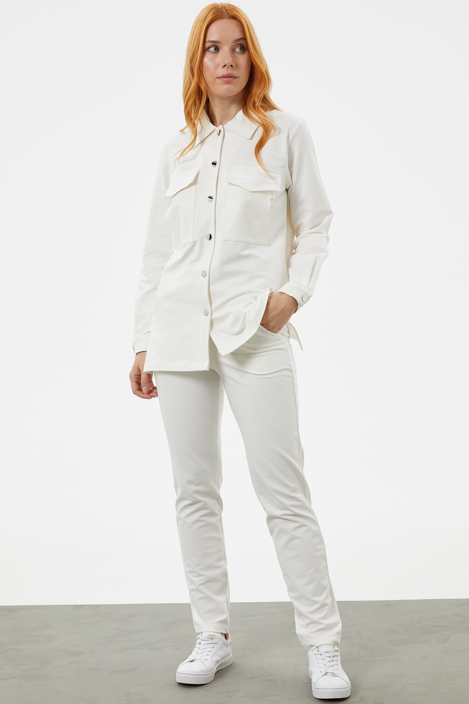 Çıtçıtlı Cep Detaylı Tunik Eşofman Takım - Ekru (2) Sementa