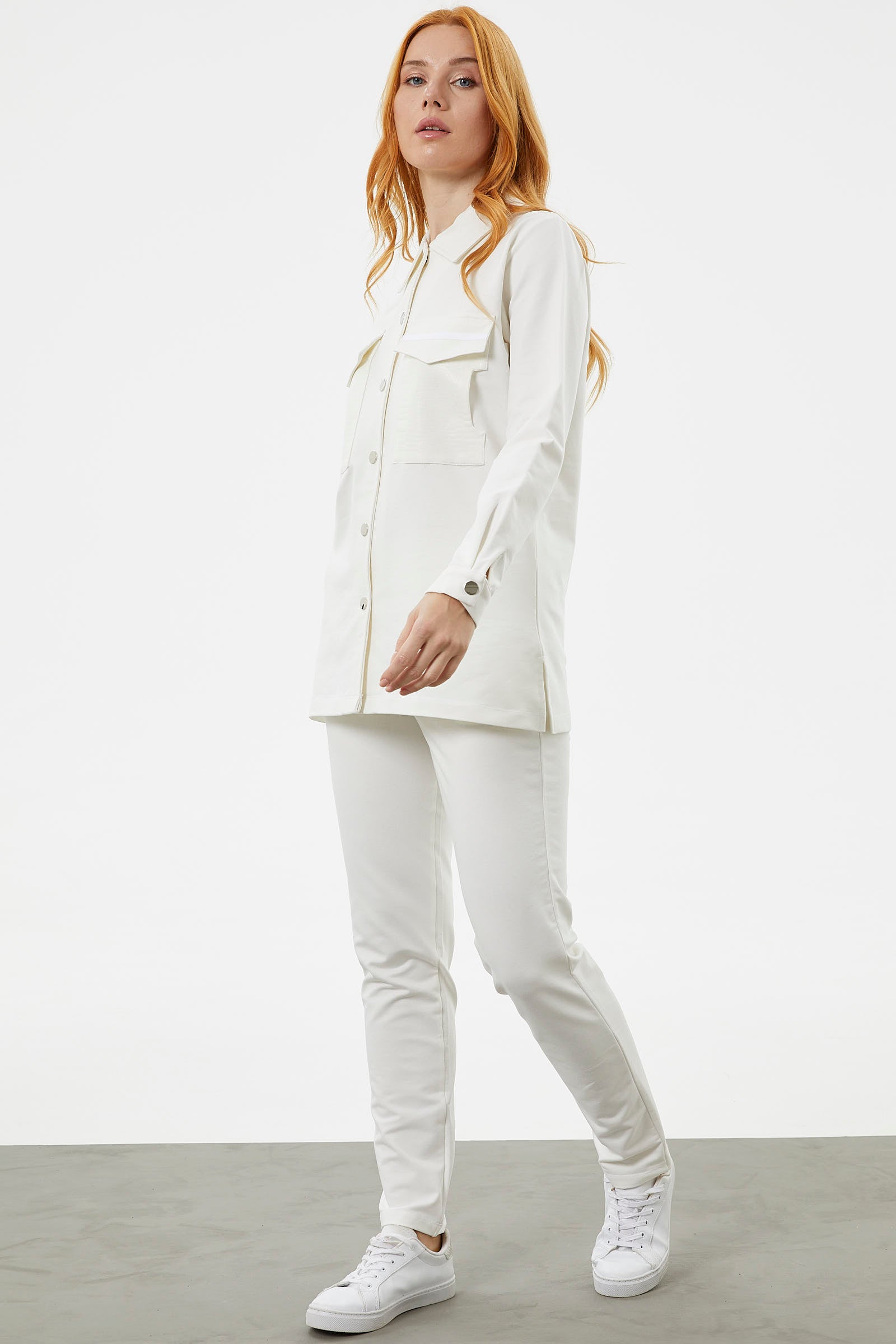 Çıtçıtlı Cep Detaylı Tunik Eşofman Takım - Ekru (3) Sementa