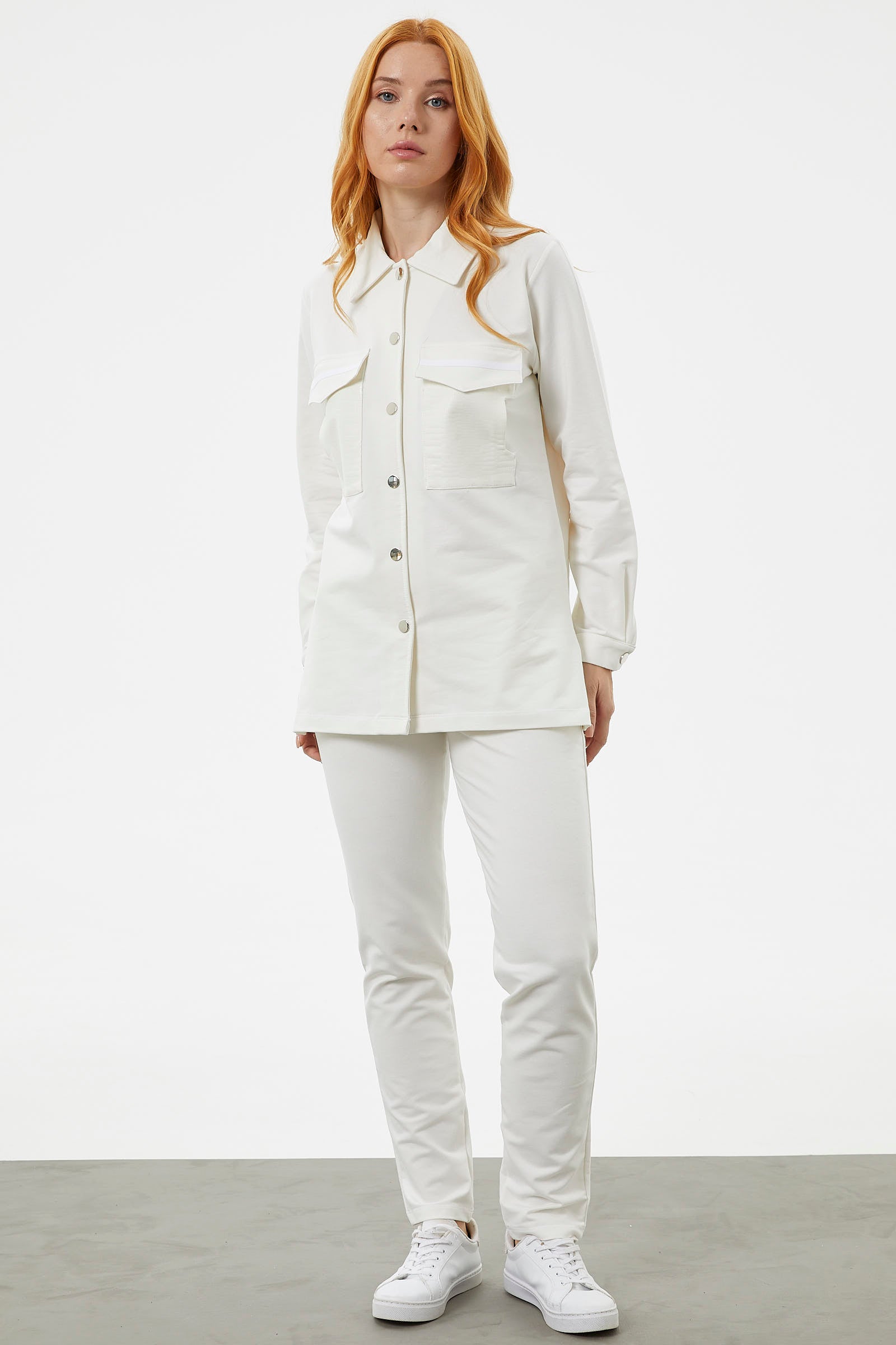 Çıtçıtlı Cep Detaylı Tunik Eşofman Takım - Ekru (4) Sementa