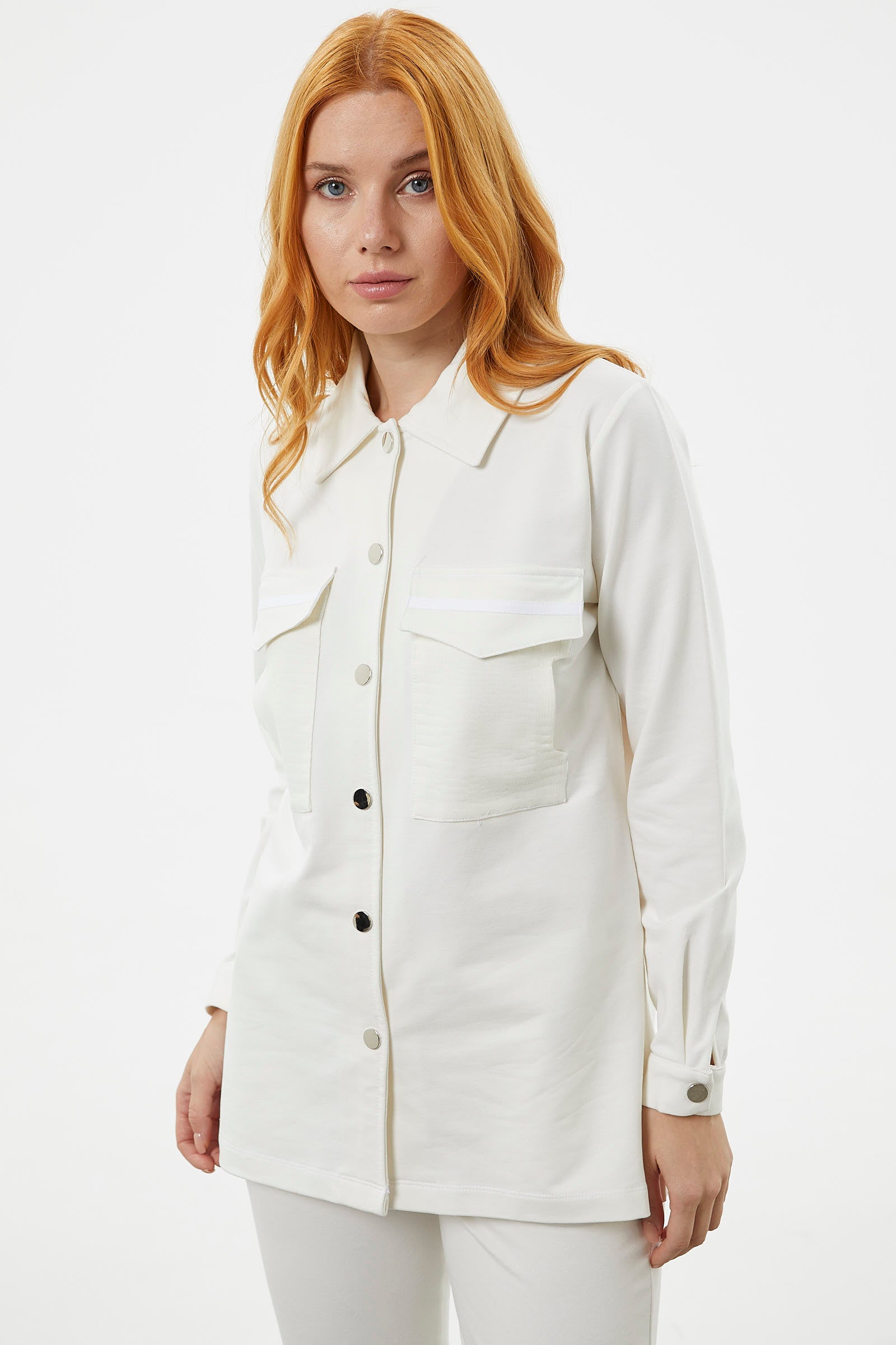 Çıtçıtlı Cep Detaylı Tunik Eşofman Takım - Ekru (5) Sementa