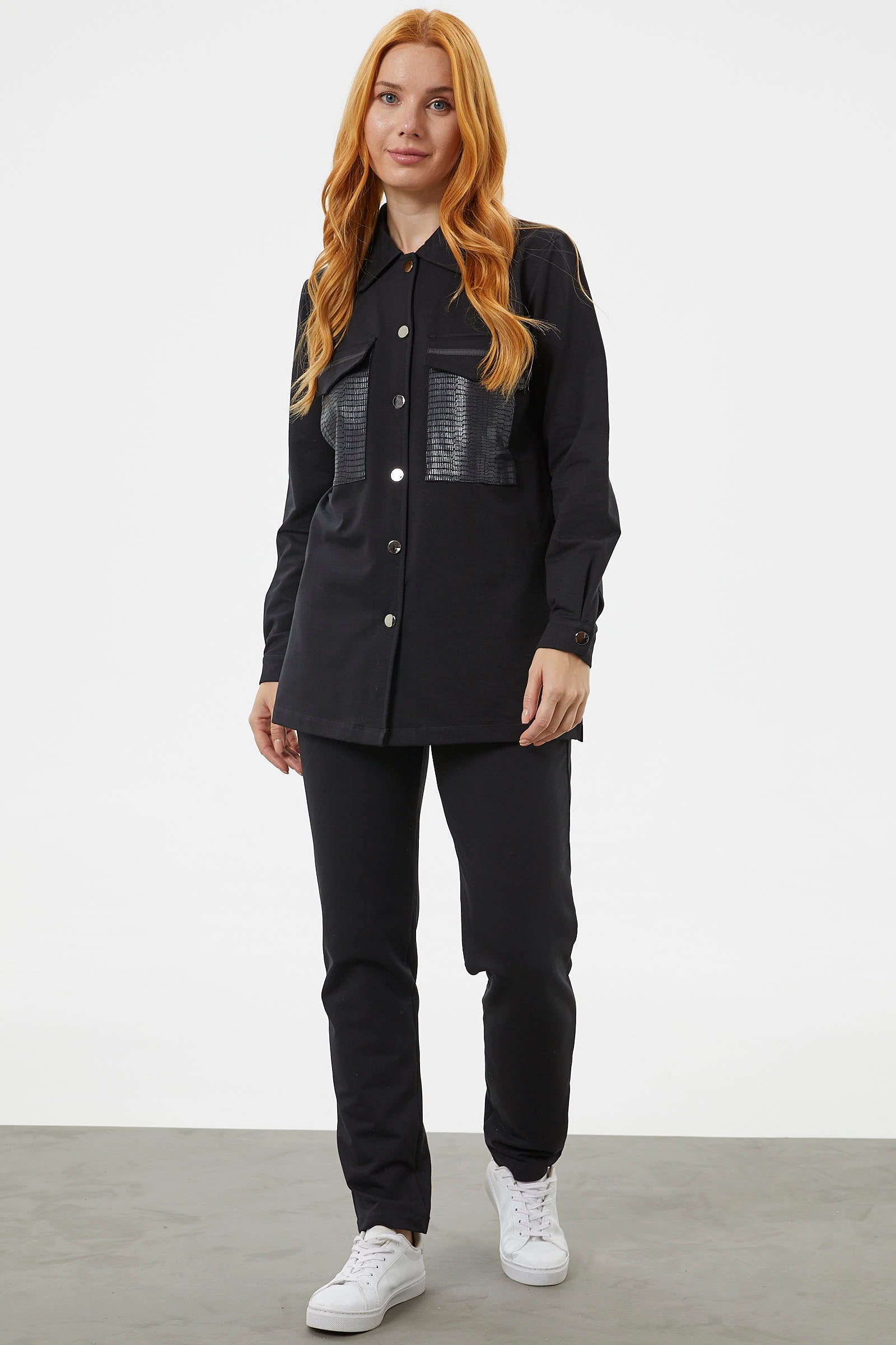 Çıtçıtlı Cep Detaylı Tunik Eşofman Takım - Siyah (2) Sementa