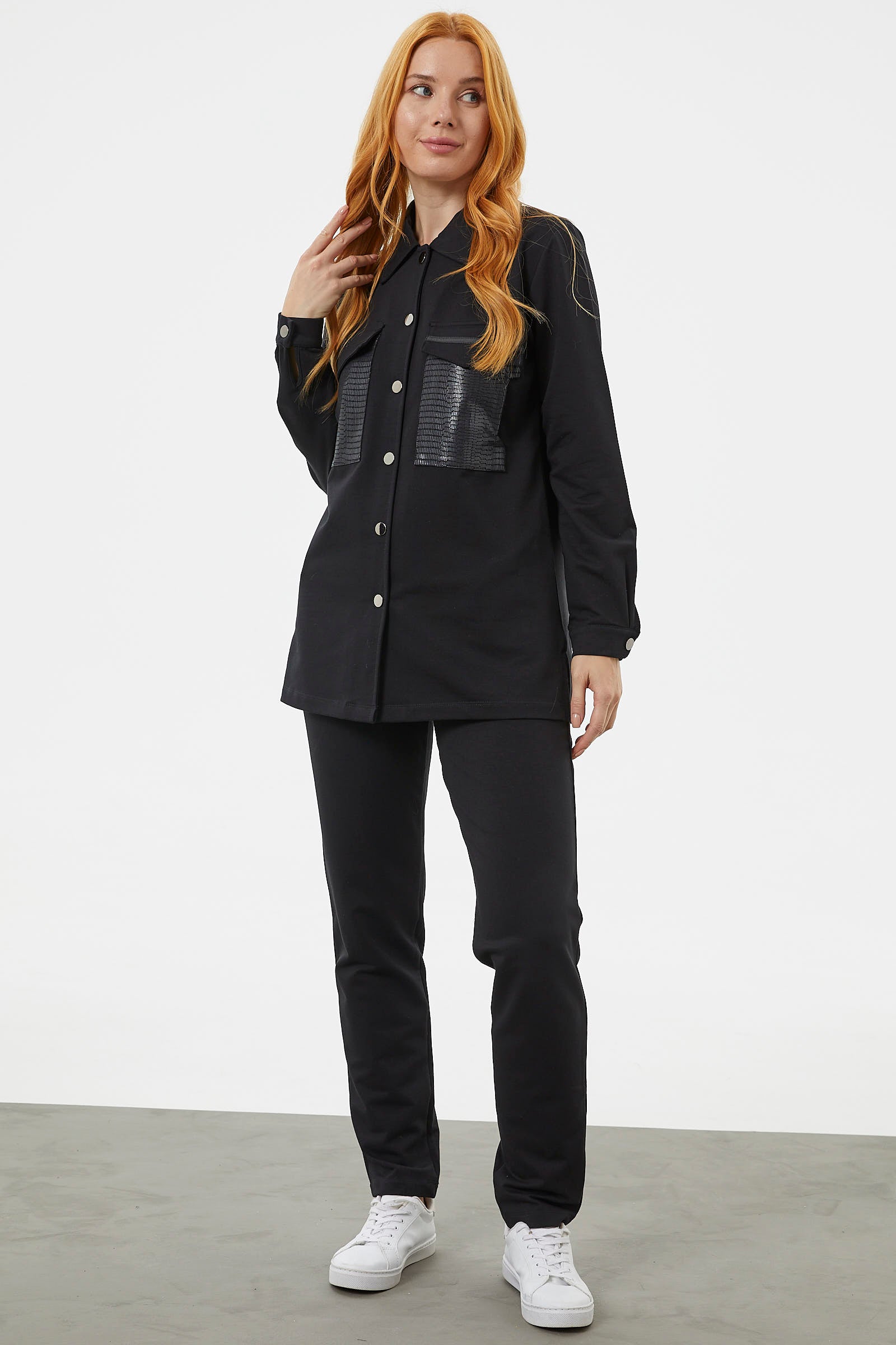 Çıtçıtlı Cep Detaylı Tunik Eşofman Takım - Siyah (3) Sementa