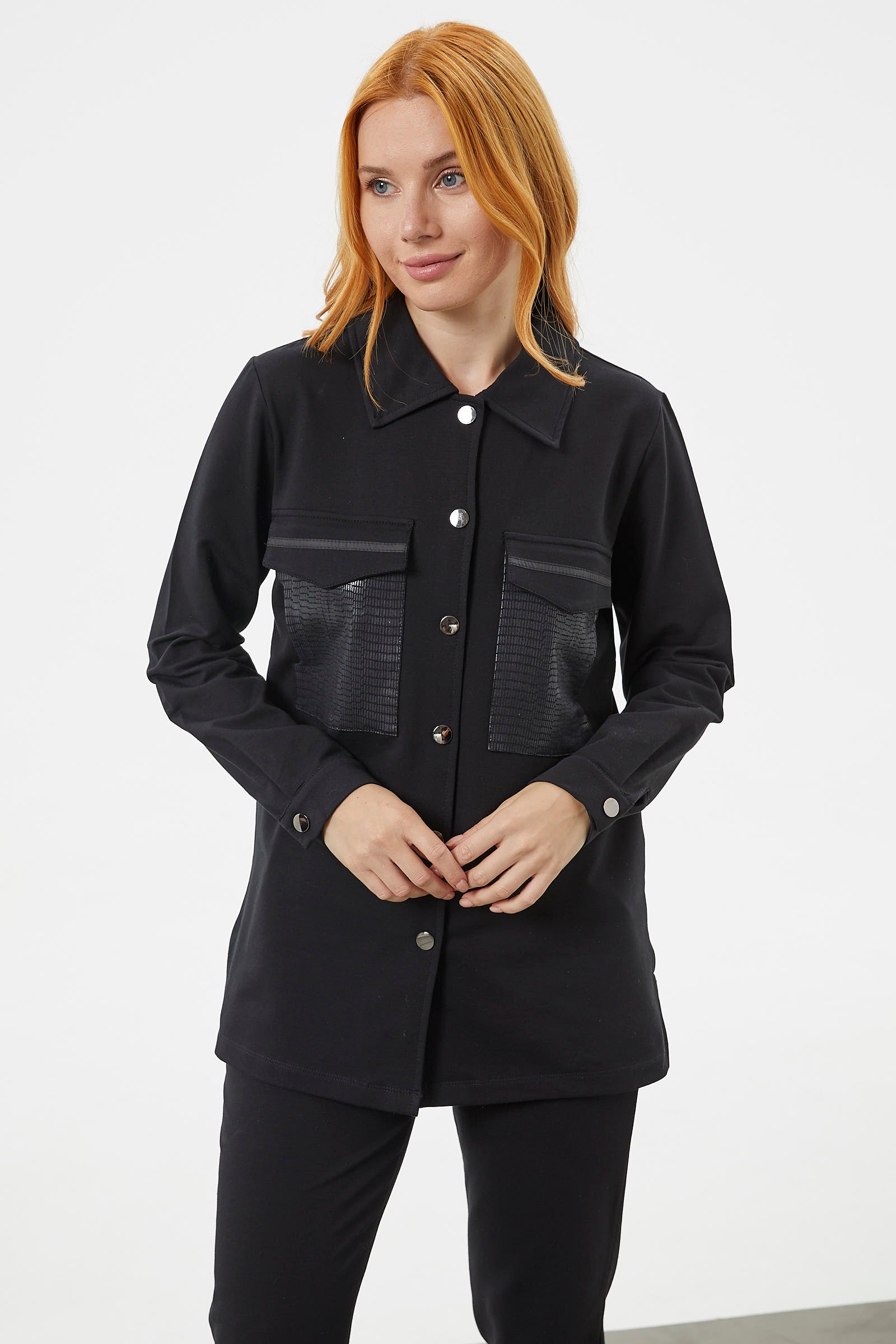 Çıtçıtlı Cep Detaylı Tunik Eşofman Takım - Siyah (4) Sementa