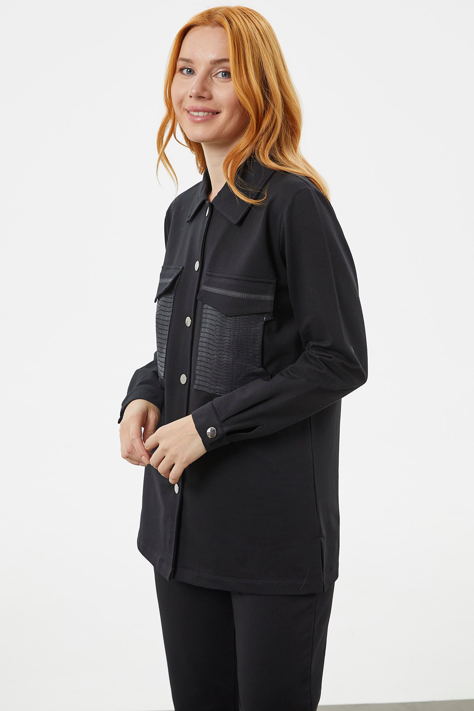 Çıtçıtlı Cep Detaylı Tunik Eşofman Takım - Siyah (5) Sementa