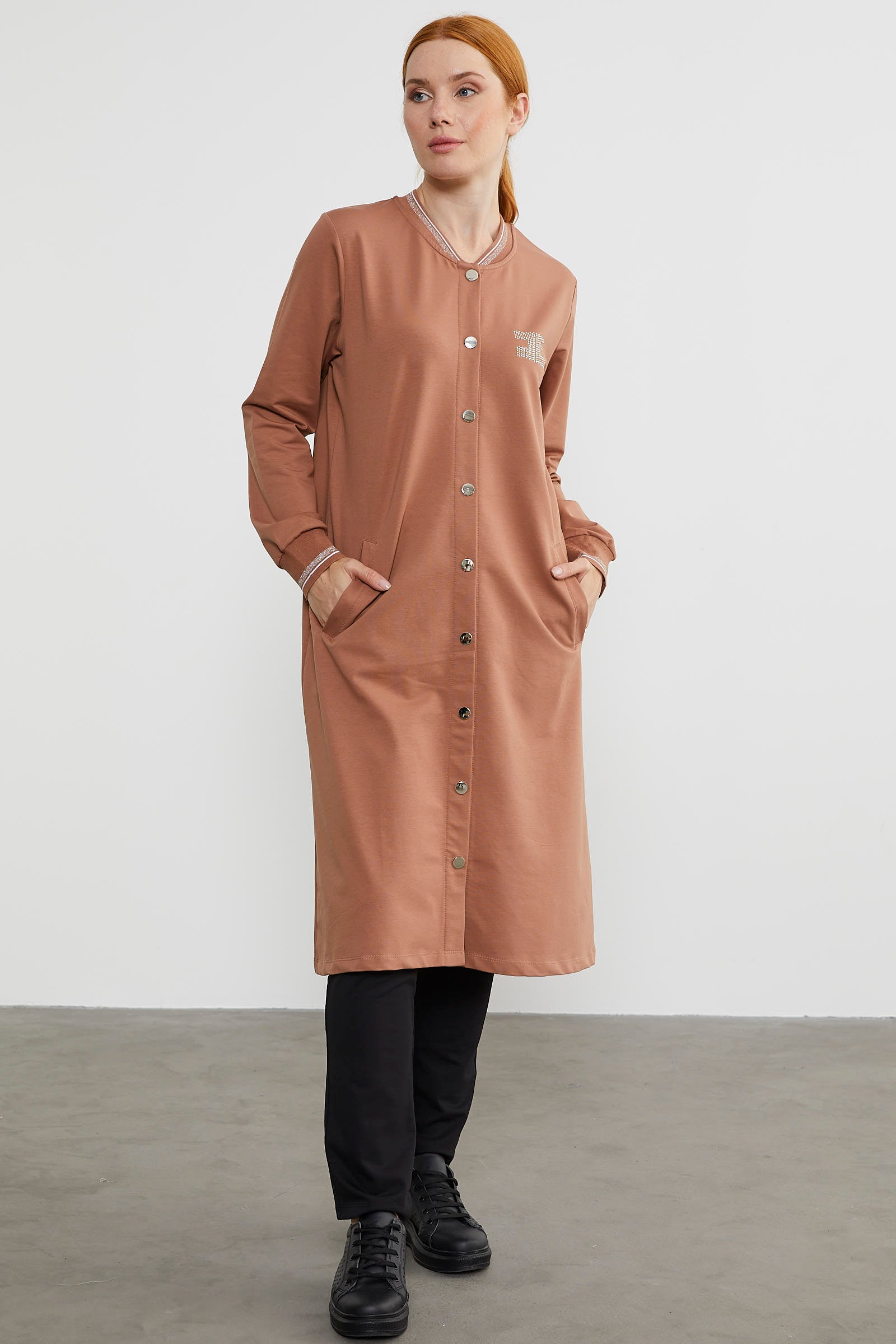 Çıtçıtlı Sıfır Yaka Kap - Sütlü Kahve (2) Sementa