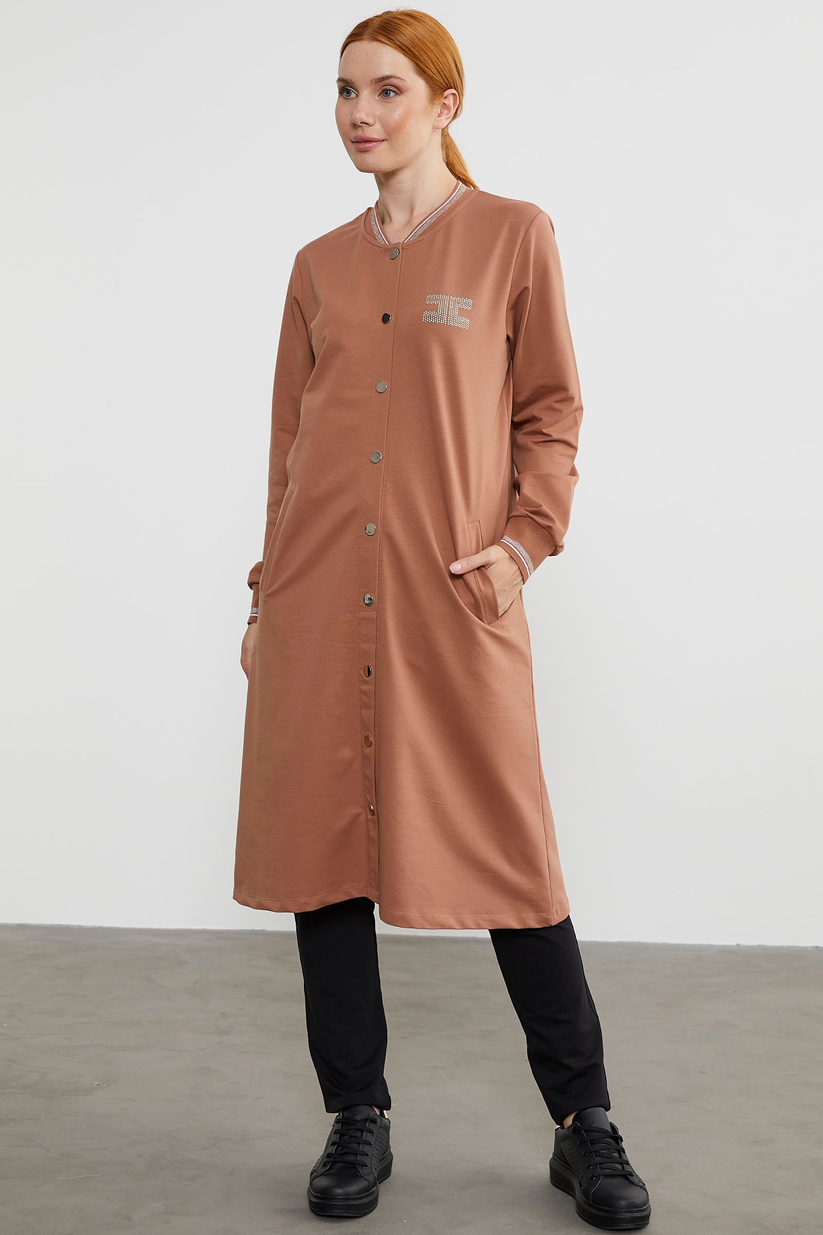 Çıtçıtlı Sıfır Yaka Kap - Sütlü Kahve (3) Sementa