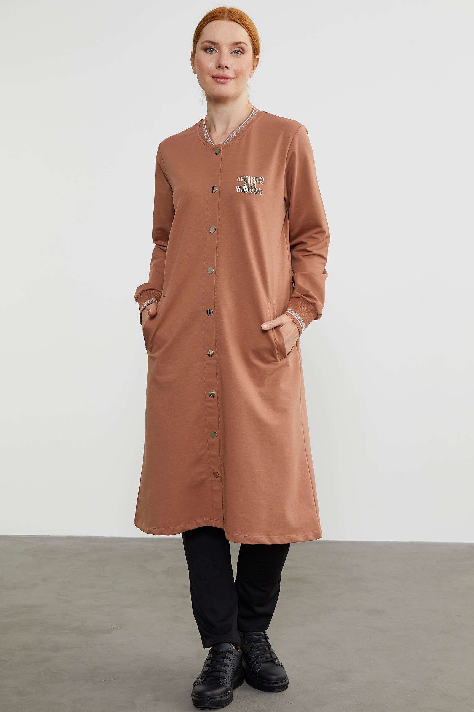 Çıtçıtlı Sıfır Yaka Kap - Sütlü Kahve (4) Sementa