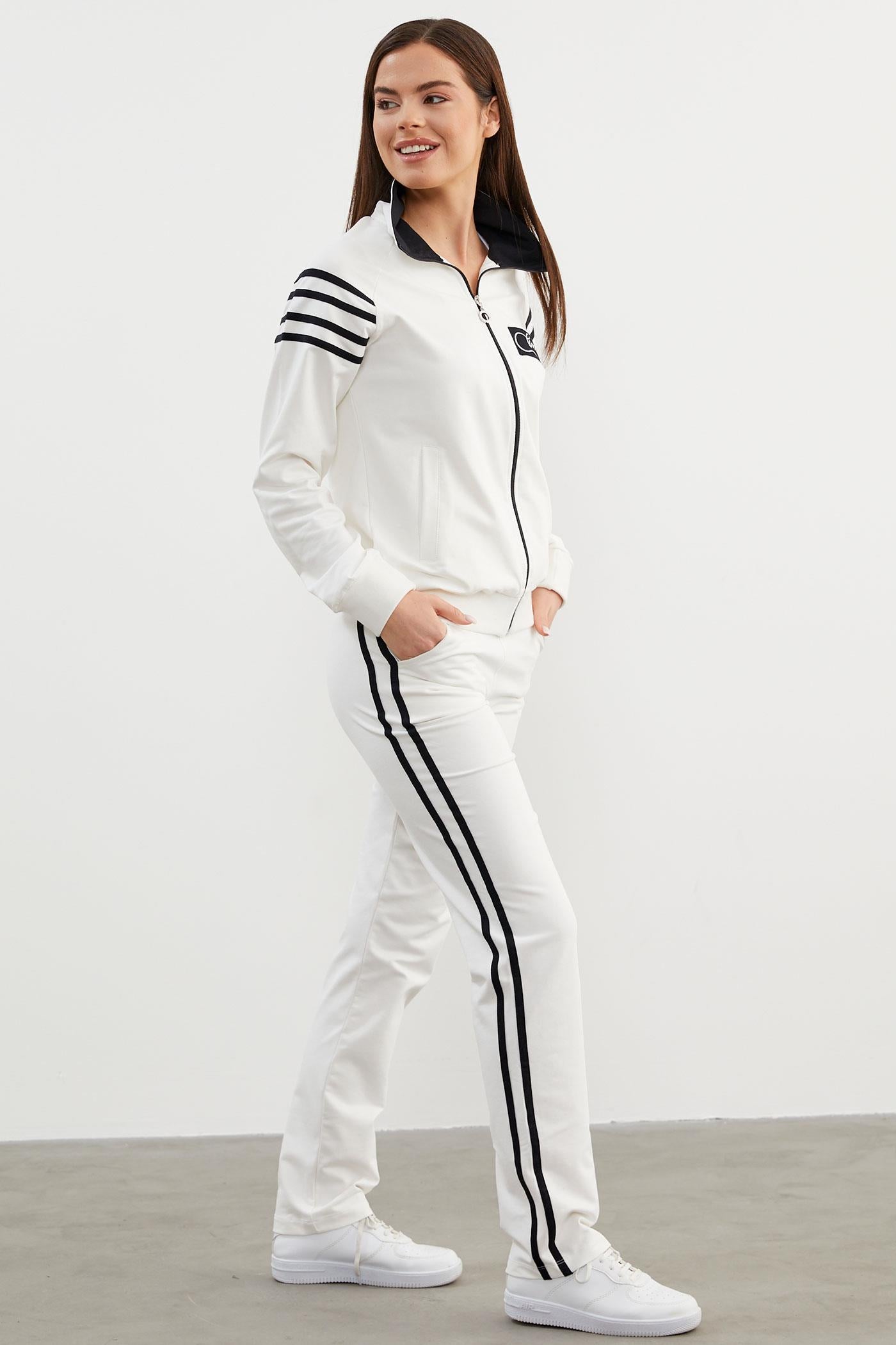 Çizgi Detaylı Dik Yaka Eşofman Takım - Ekru (7) Sementa